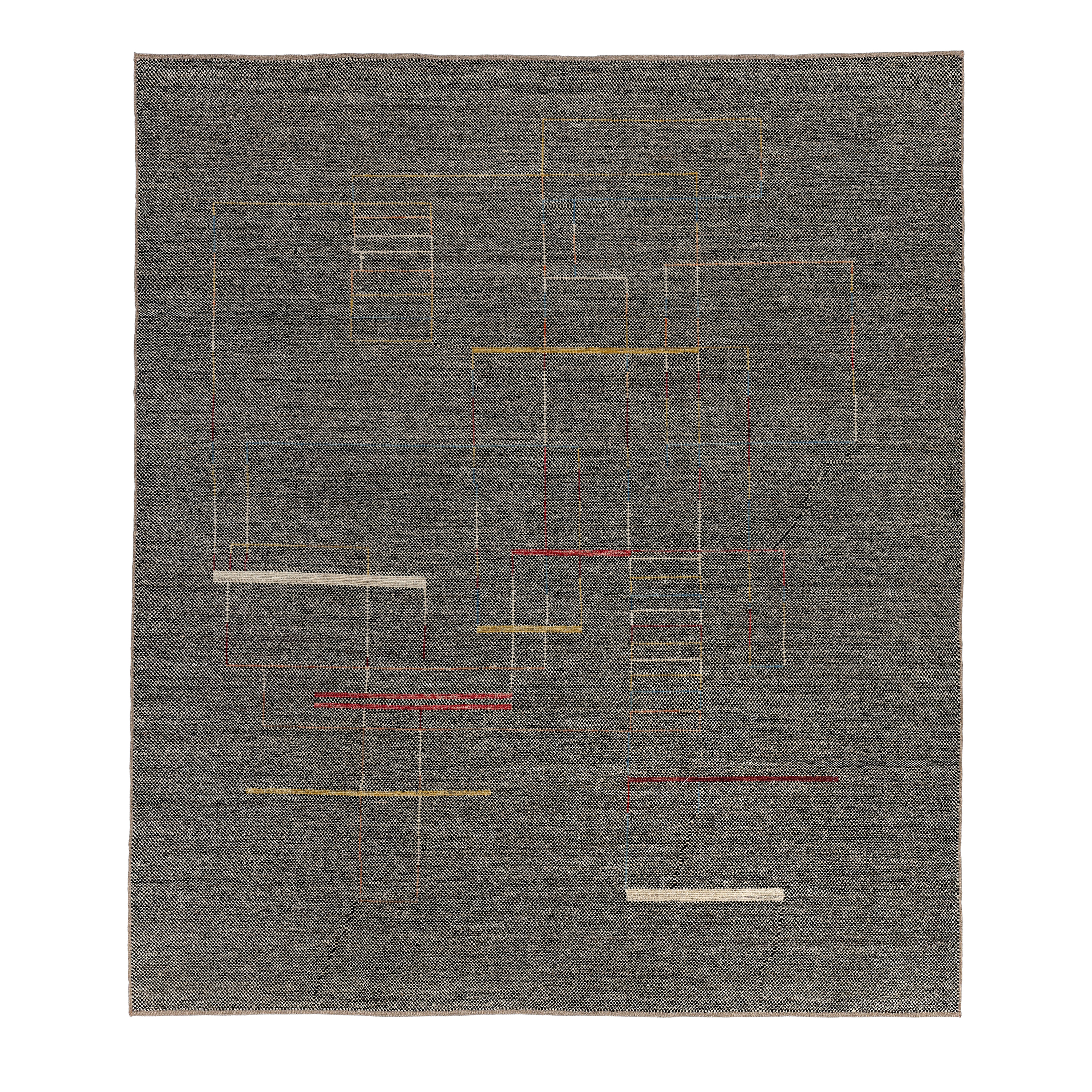 grey contemporary rug with linear accents, modern geometric wool carpet, handmade grey designer rug