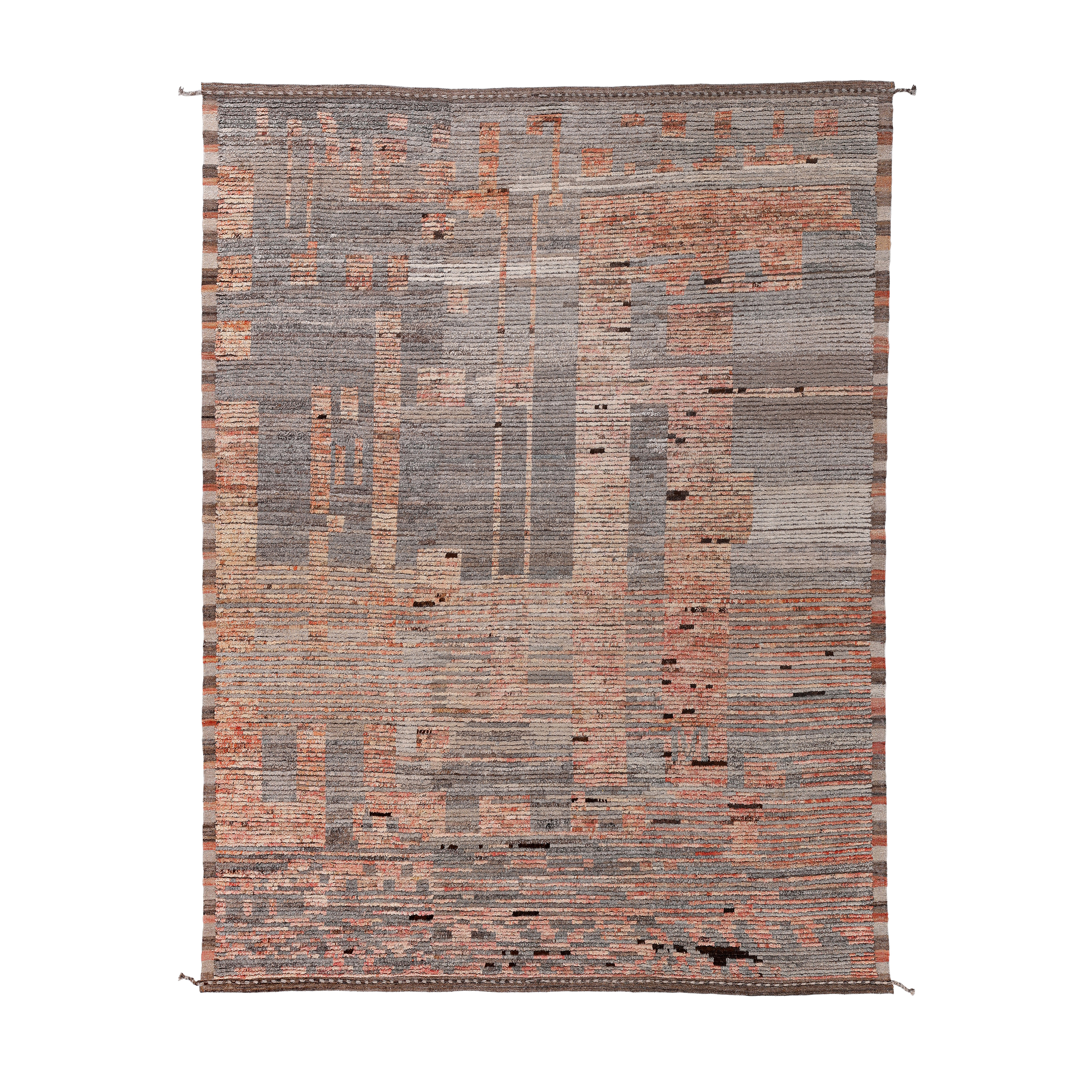 grey and terracotta modern rug, abstract wool carpet, handmade contemporary grey terracotta rug