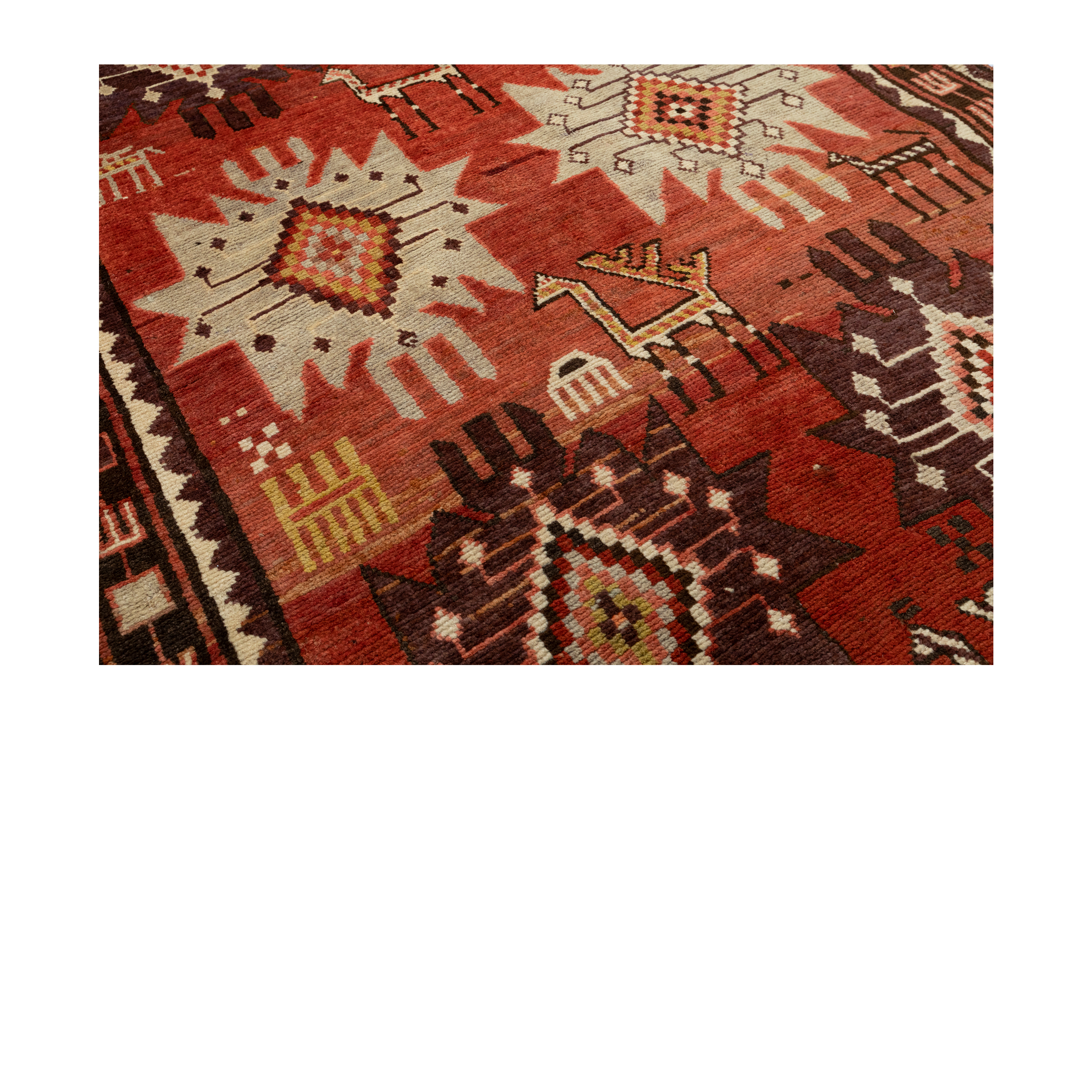 antique tribal rust rug, geometric handmade wool carpet, traditional rust red tribal rug