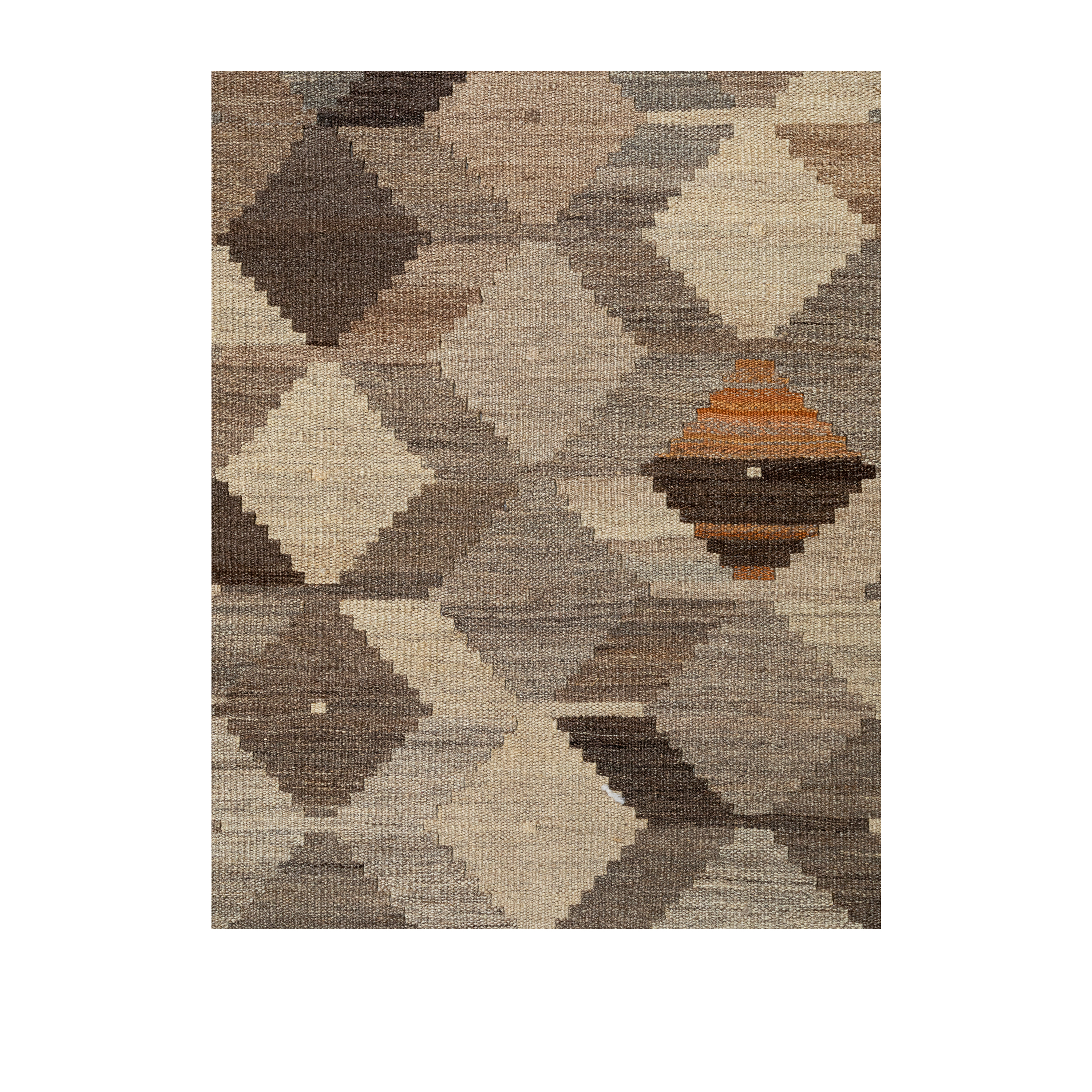 flatweave cubist natural rug, geometric neutral wool carpet, handmade cube pattern flatweave rug