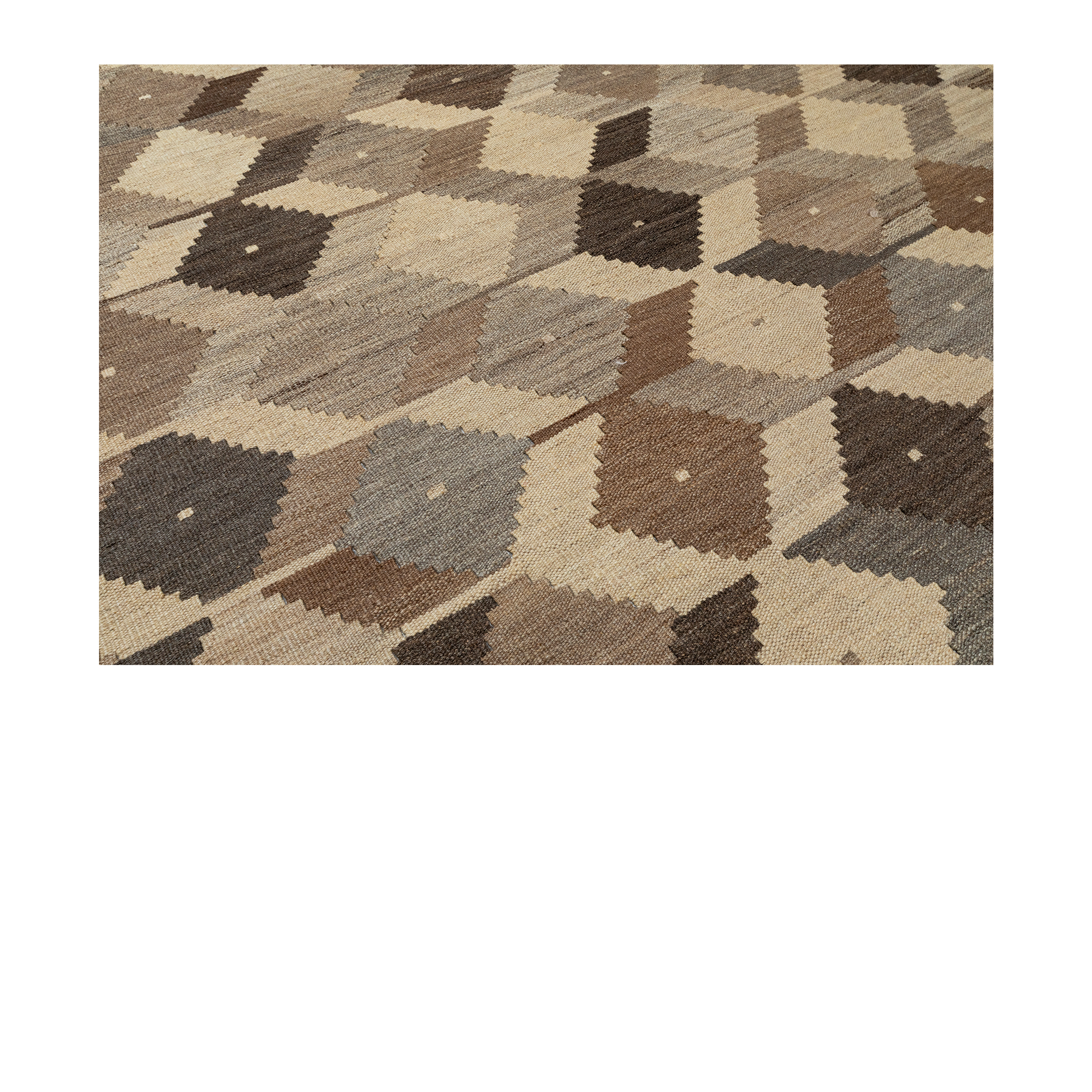 flatweave cubist natural rug, geometric neutral wool carpet, handmade cube pattern flatweave rug