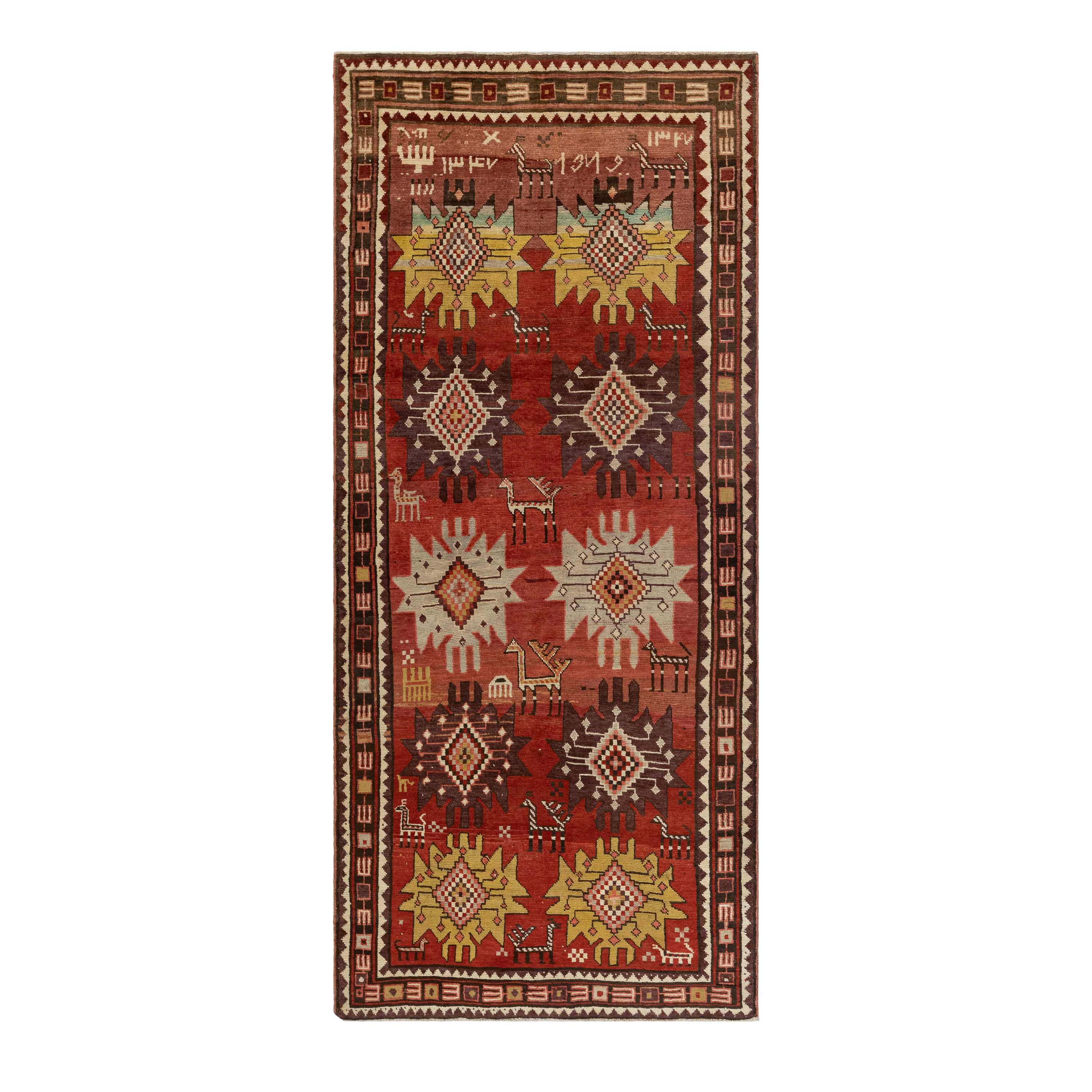 antique tribal rust rug, geometric handmade wool carpet, traditional rust red tribal rug