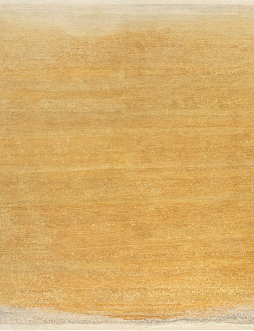 Hand-knotted Gabeh rug in golden tones, modern minimalist design by Nasiri Carpets, Persian wool with natural dye.