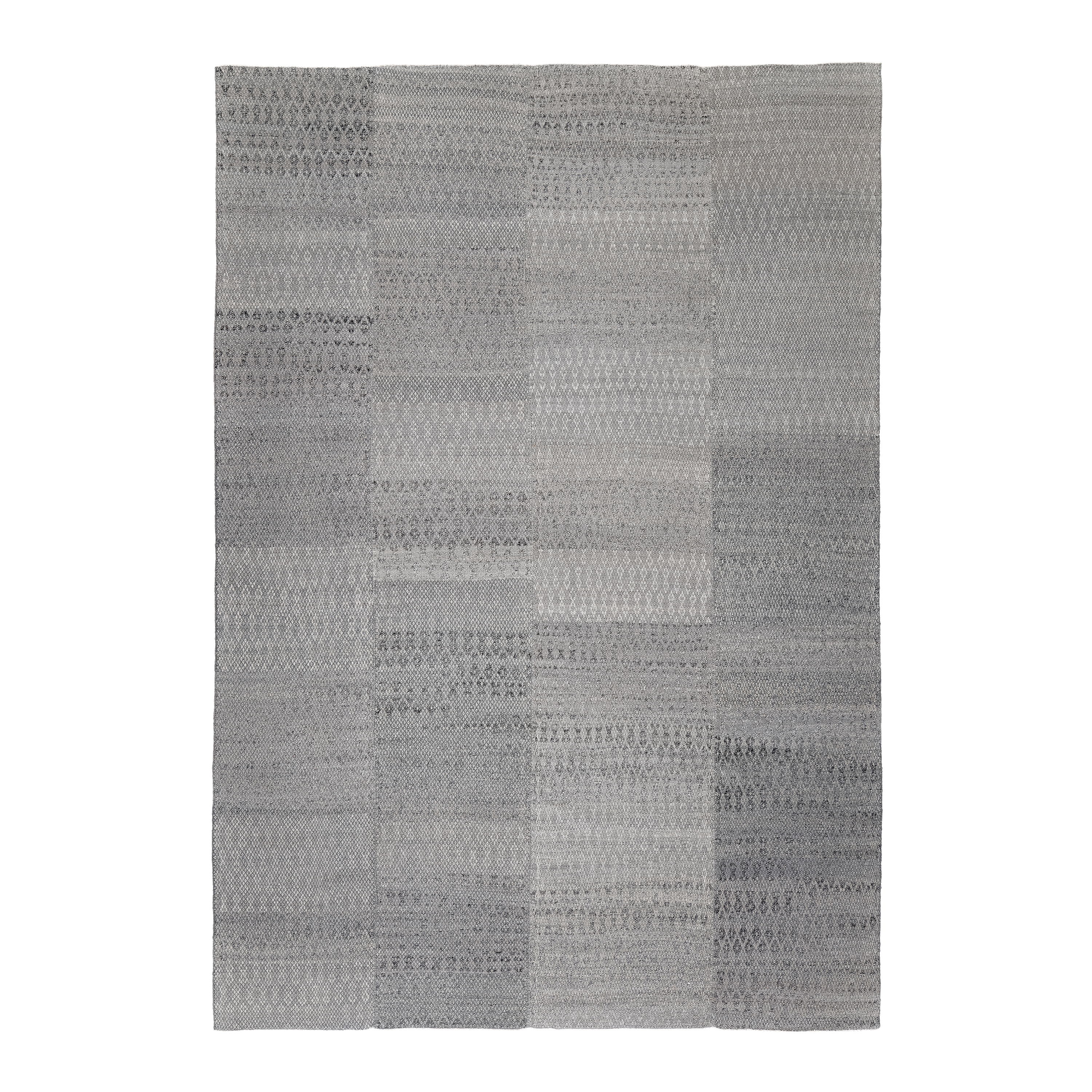 Damavand Flatweave Grey custom handmade, tonal grey woven wool flatweave, Nasiri artisanal flatweave grey design