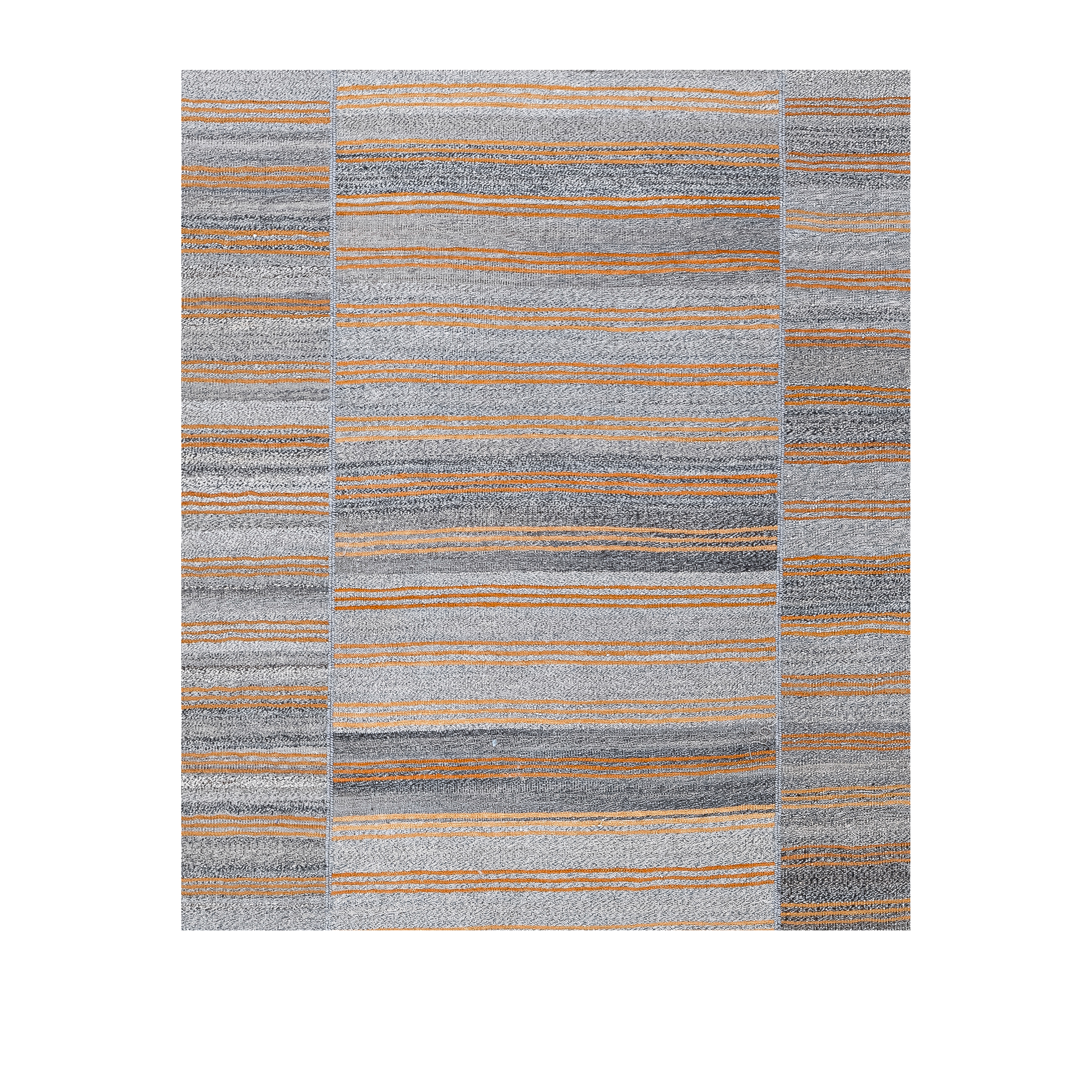 Mazandaran Flatweave Grey Striped custom handmade, traditional striped wool flatweave, Nasiri artisanal grey flatweave