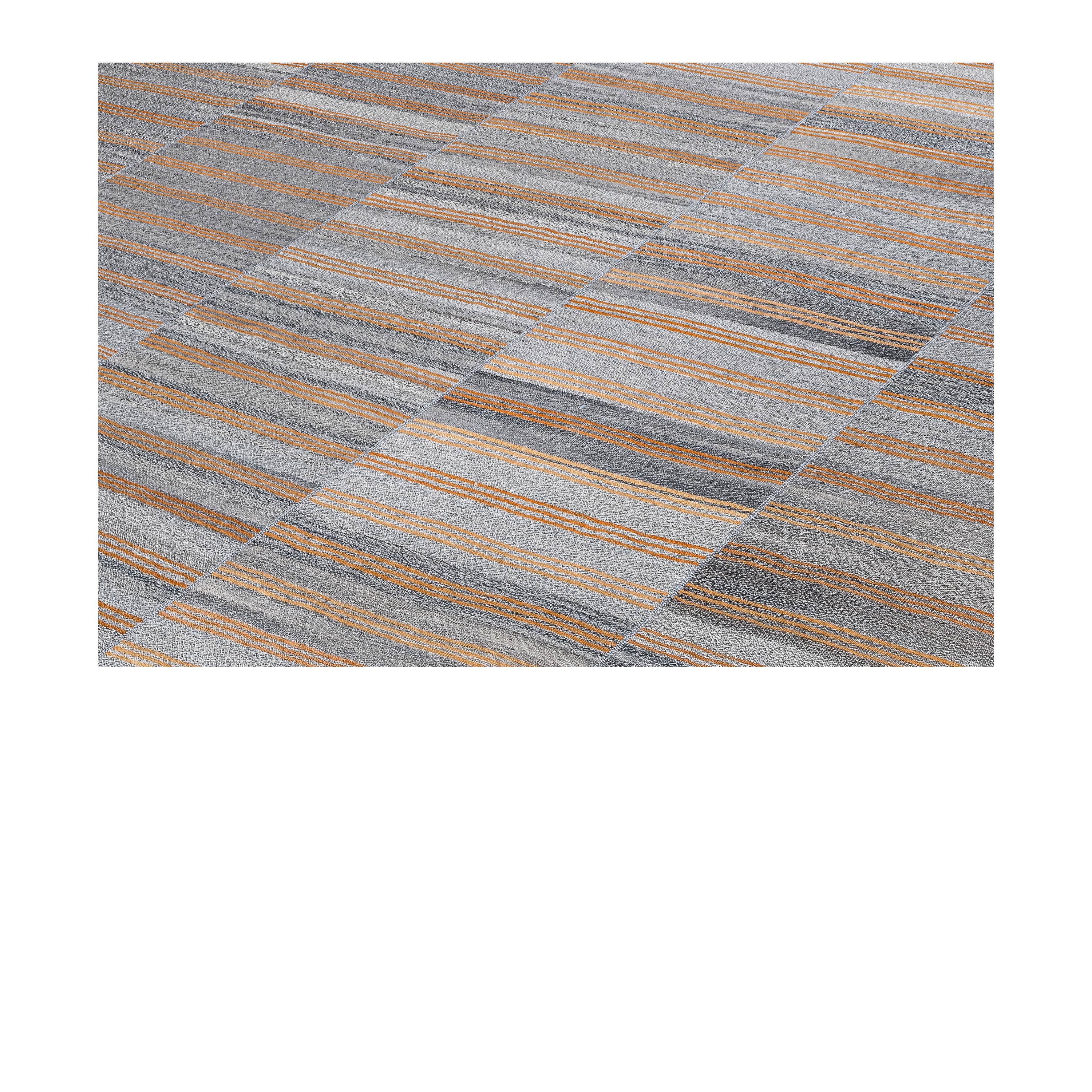 Mazandaran Flatweave Grey Striped custom handmade, traditional striped wool flatweave, Nasiri artisanal grey flatweave