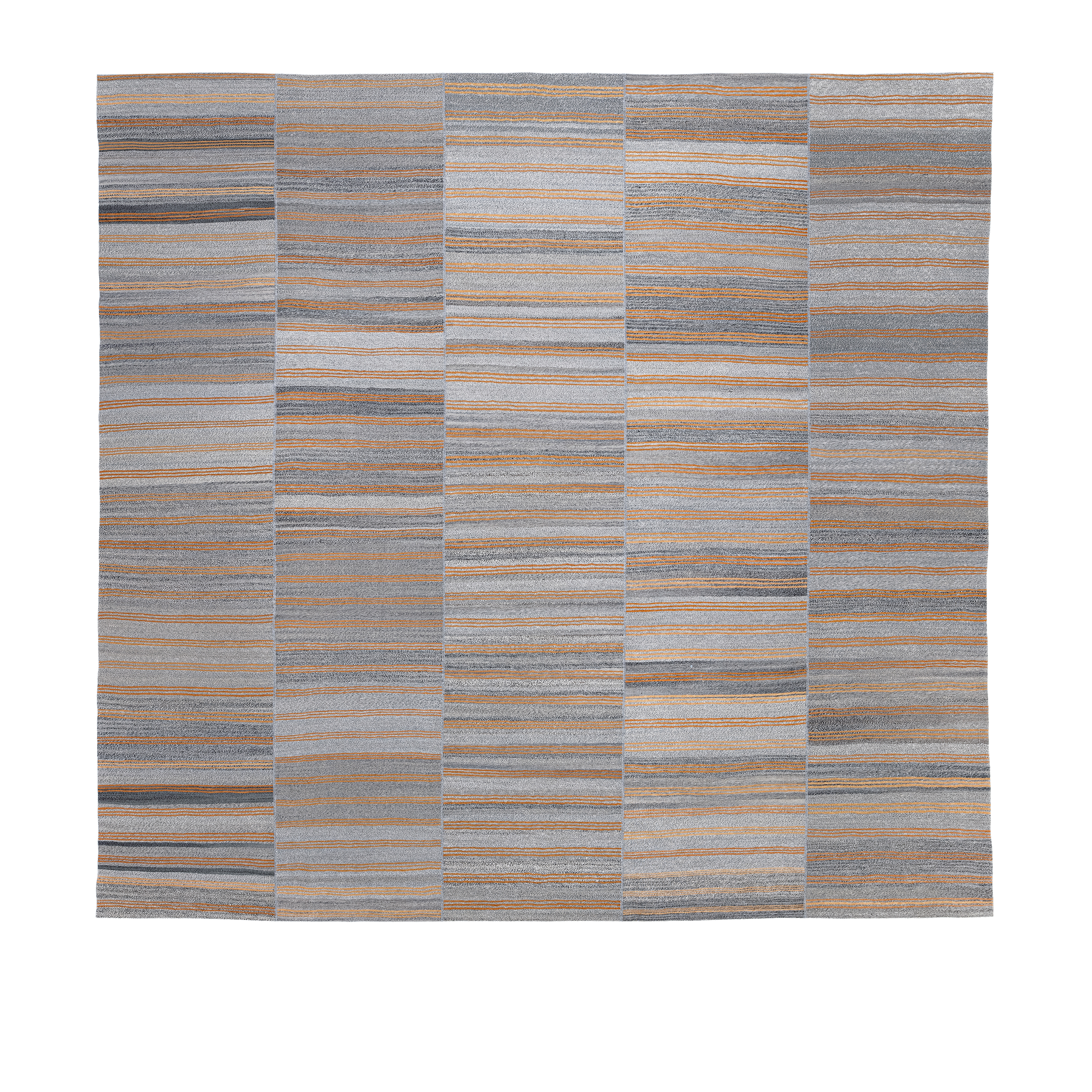 Mazandaran Flatweave Grey Striped custom handmade, traditional striped wool flatweave, Nasiri artisanal grey flatweave