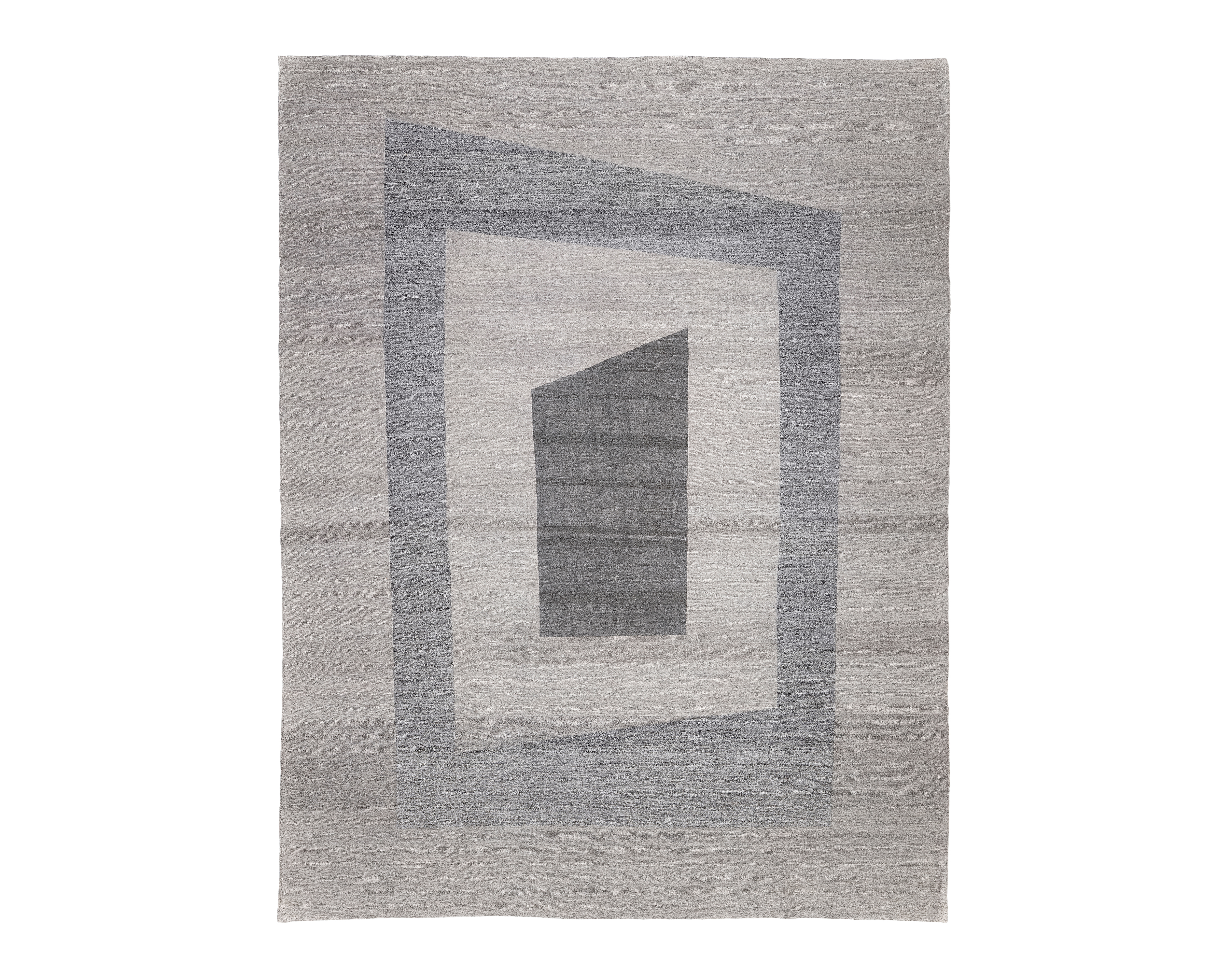 Sonic Modern Flatweave Grey custom handmade, abstract grey geometric wool flatweave, Nasiri designer modern flatweave