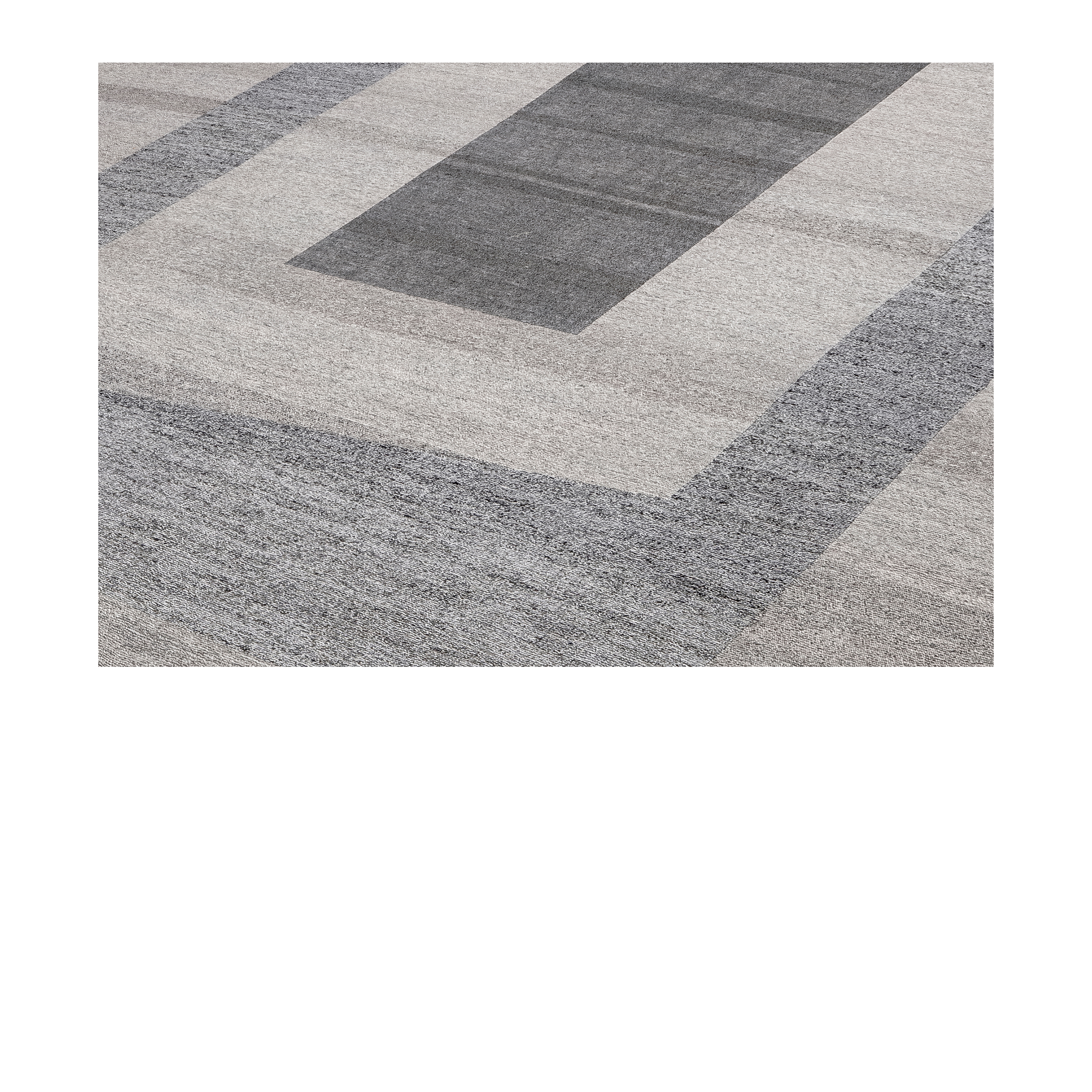 Sonic Modern Flatweave Grey custom handmade, abstract grey geometric wool flatweave, Nasiri designer modern flatweave