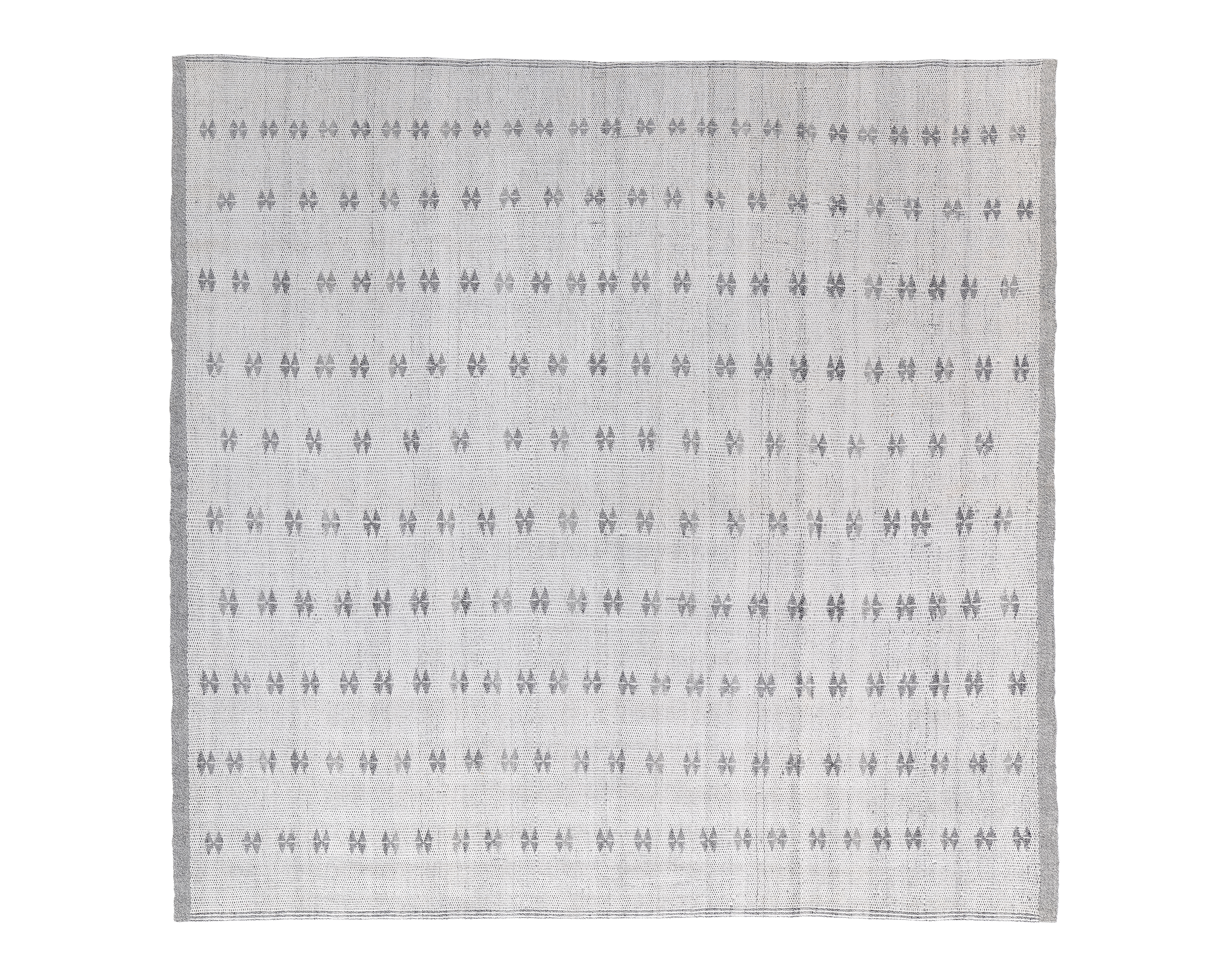 Charmo Flatweave Grey Motif handmade wool, custom grey flatweave with motifs, Nasiri artisanal flatweave grey design