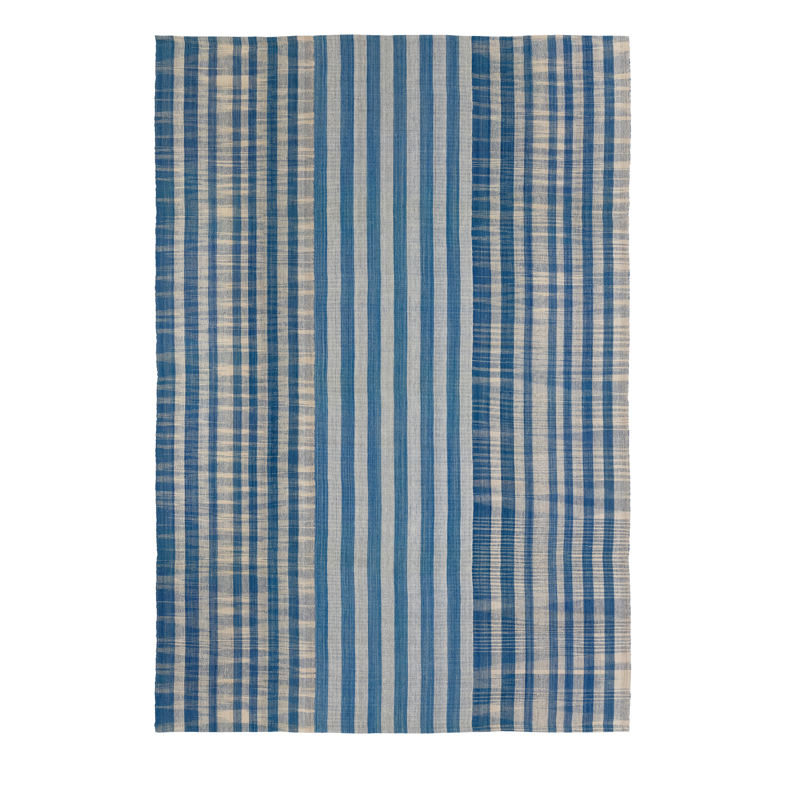 Pelas Flatweave Blue handmade wool, custom striped blue flatweave, Nasiri artisanal blue flatweave design