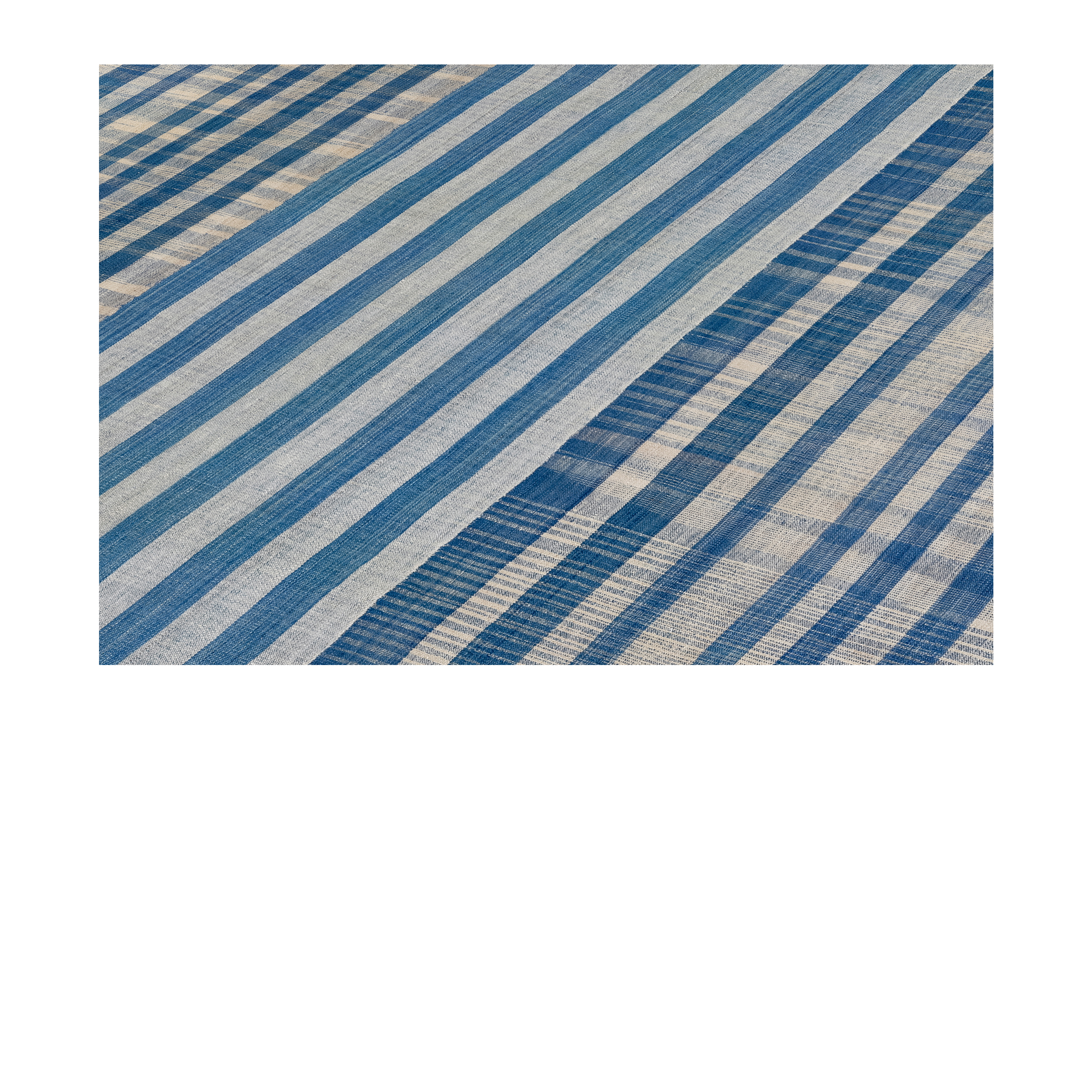 Pelas Flatweave Blue handmade wool, custom striped blue flatweave, Nasiri artisanal blue flatweave design
