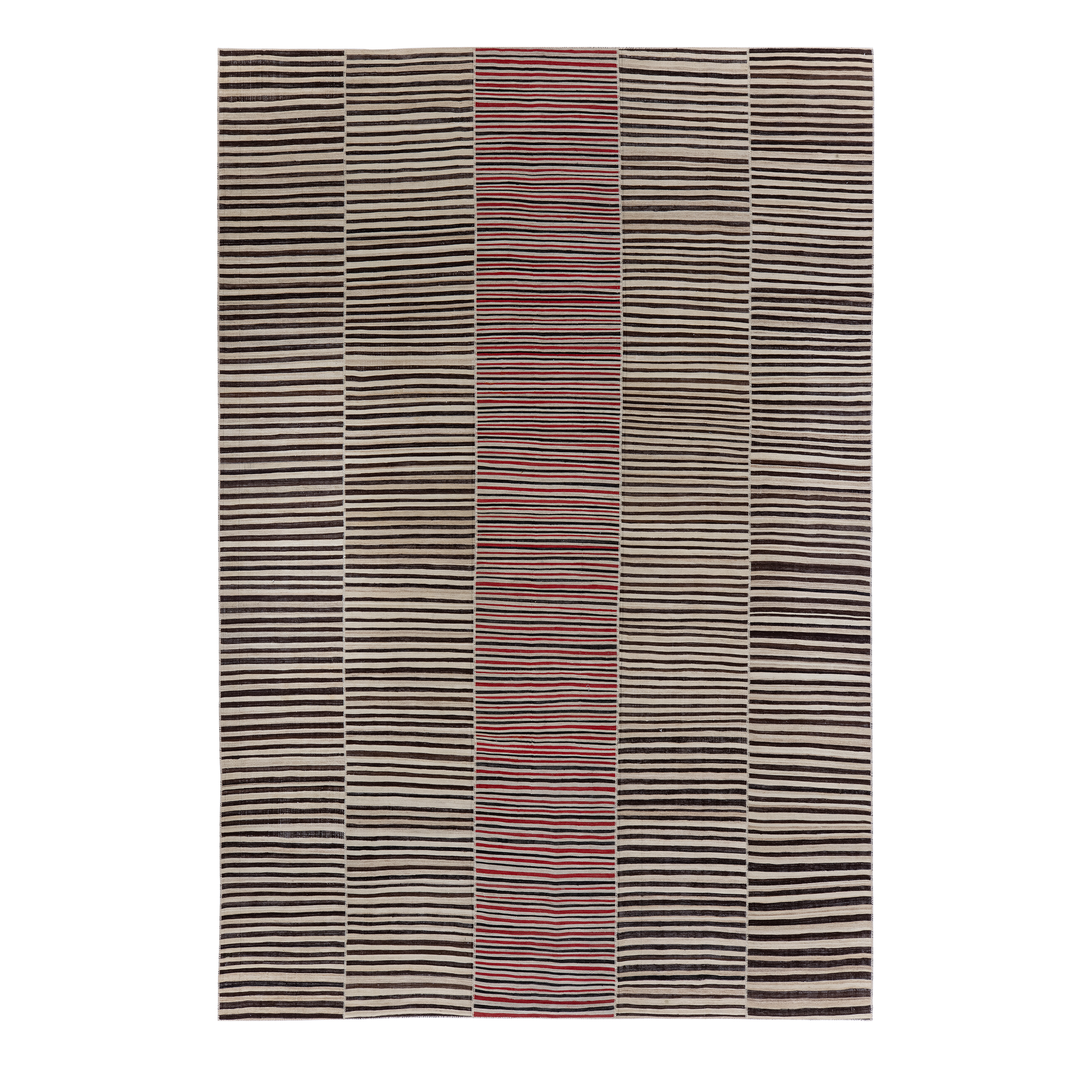 Vintage Mazandaran Flatweave Black and Red handmade wool, custom striped black red flatweave, Nasiri artisanal Mazandaran flatweave