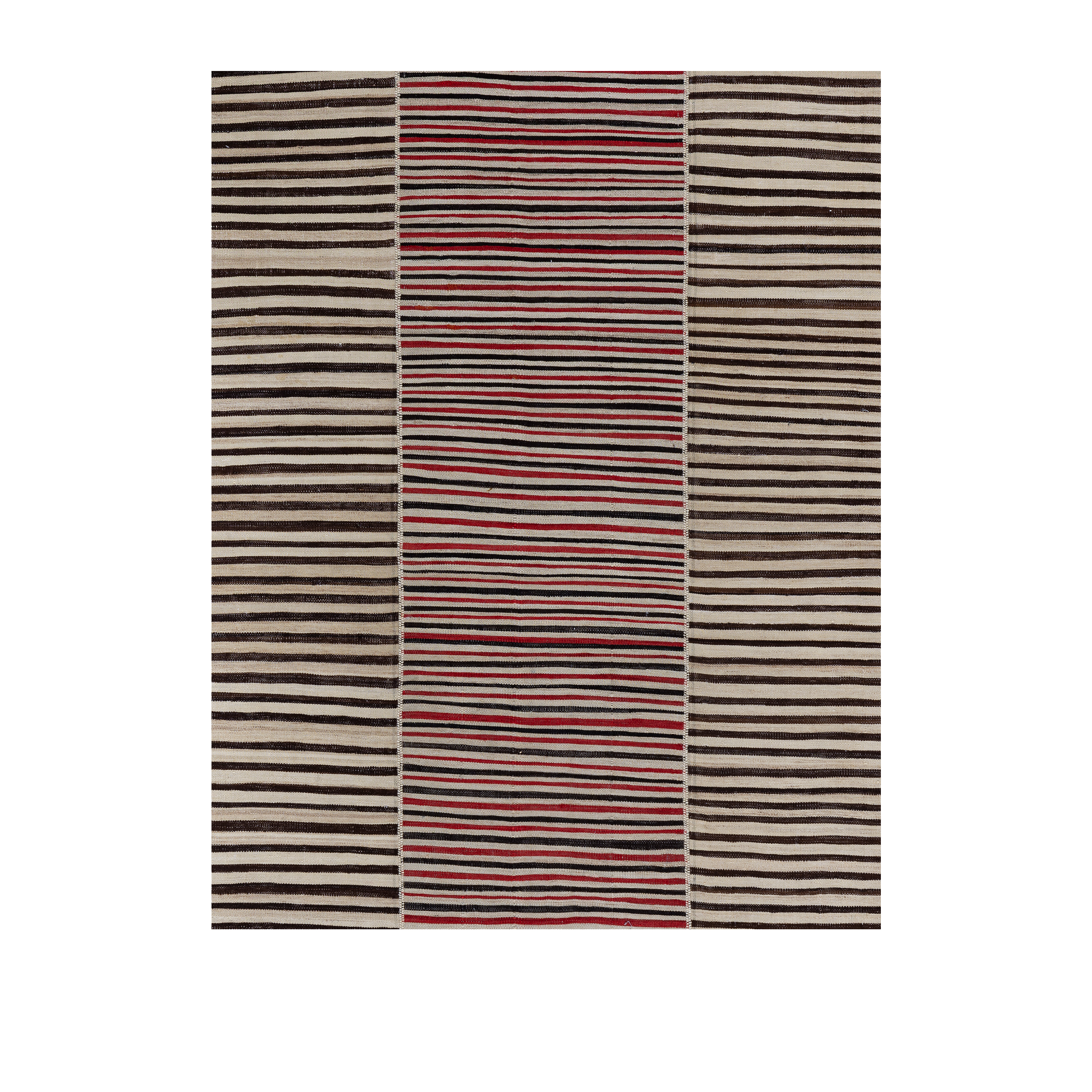 Vintage Mazandaran Flatweave Black and Red handmade wool, custom striped black red flatweave, Nasiri artisanal Mazandaran flatweave