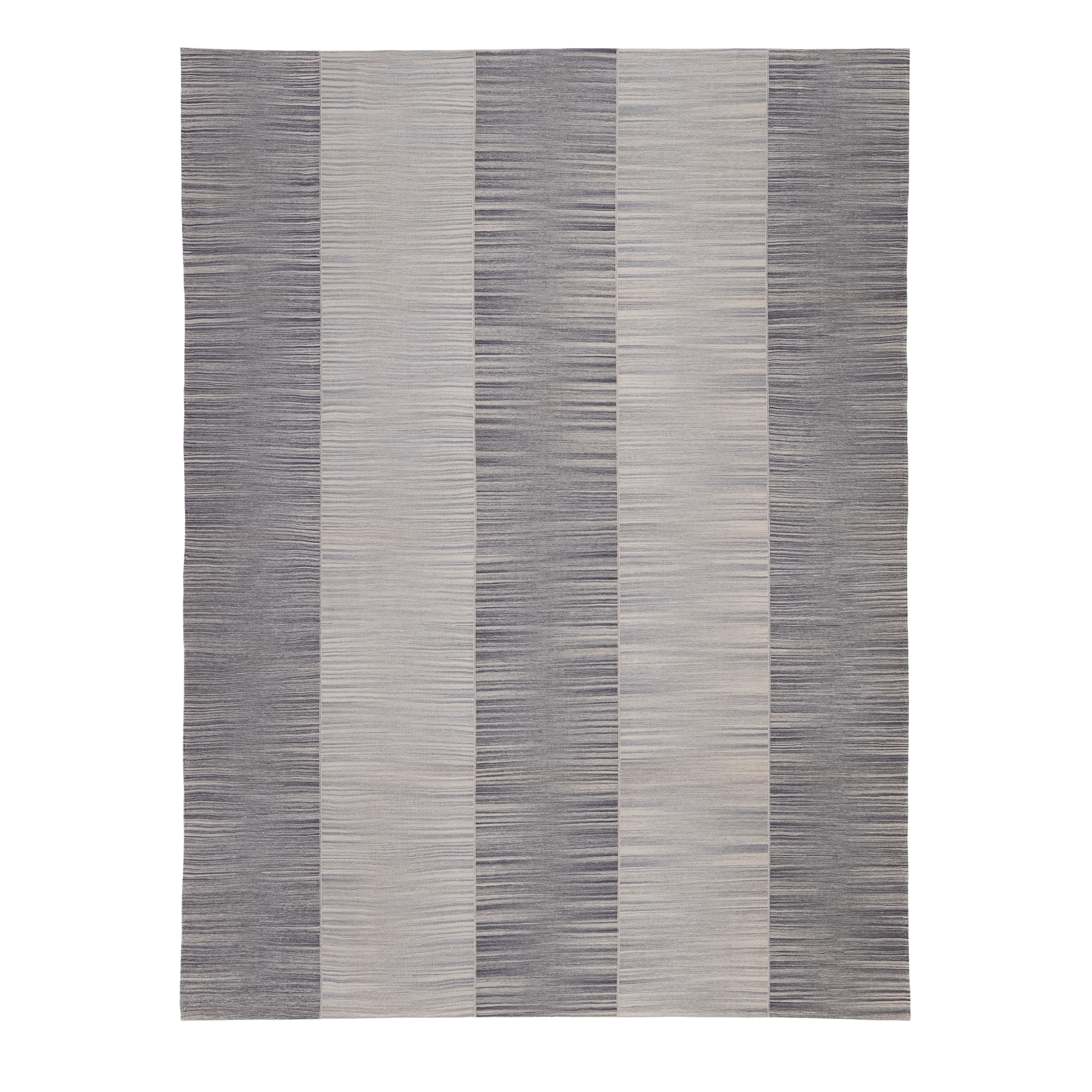 Mazandaran Flatweave Grey Tones handmade wool, custom striped grey flatweave, Nasiri artisanal Mazandaran grey flatweave