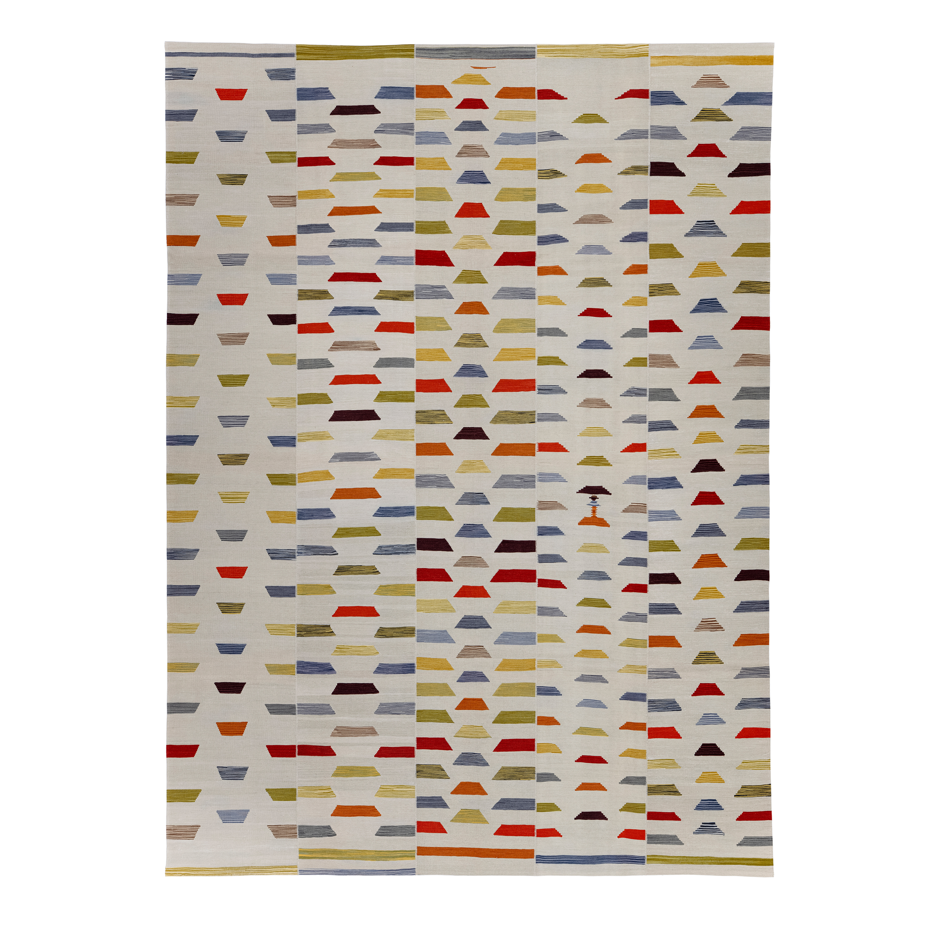 Mazandaran Flatweave Multicolor Motif handmade wool, custom geometric flatweave multicolor, Nasiri artisanal Mazandaran design