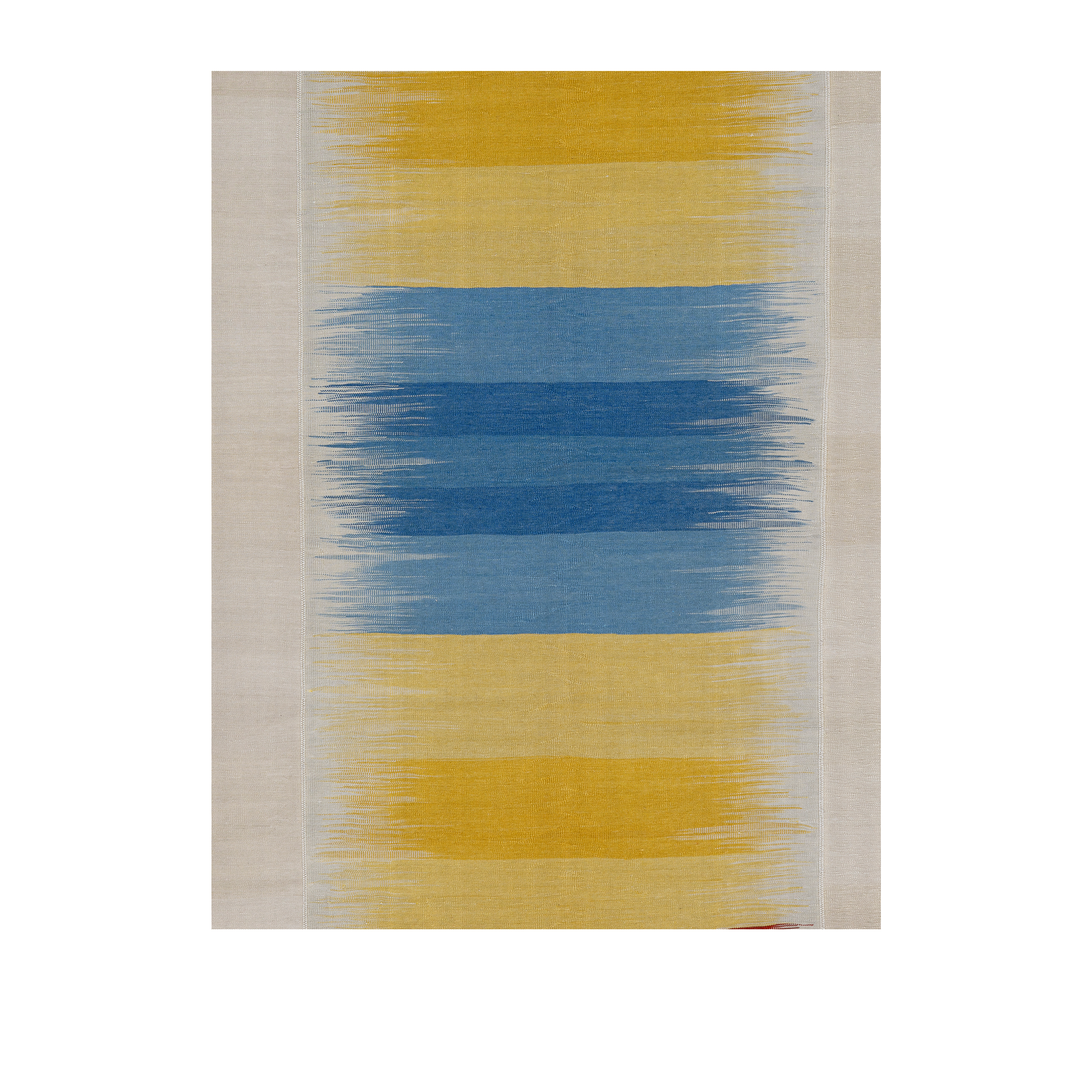 Mazandaran Flatweave Bold Stripes handmade wool, custom striped flatweave in cream red yellow blue, Nasiri artisanal Mazandaran flatweave