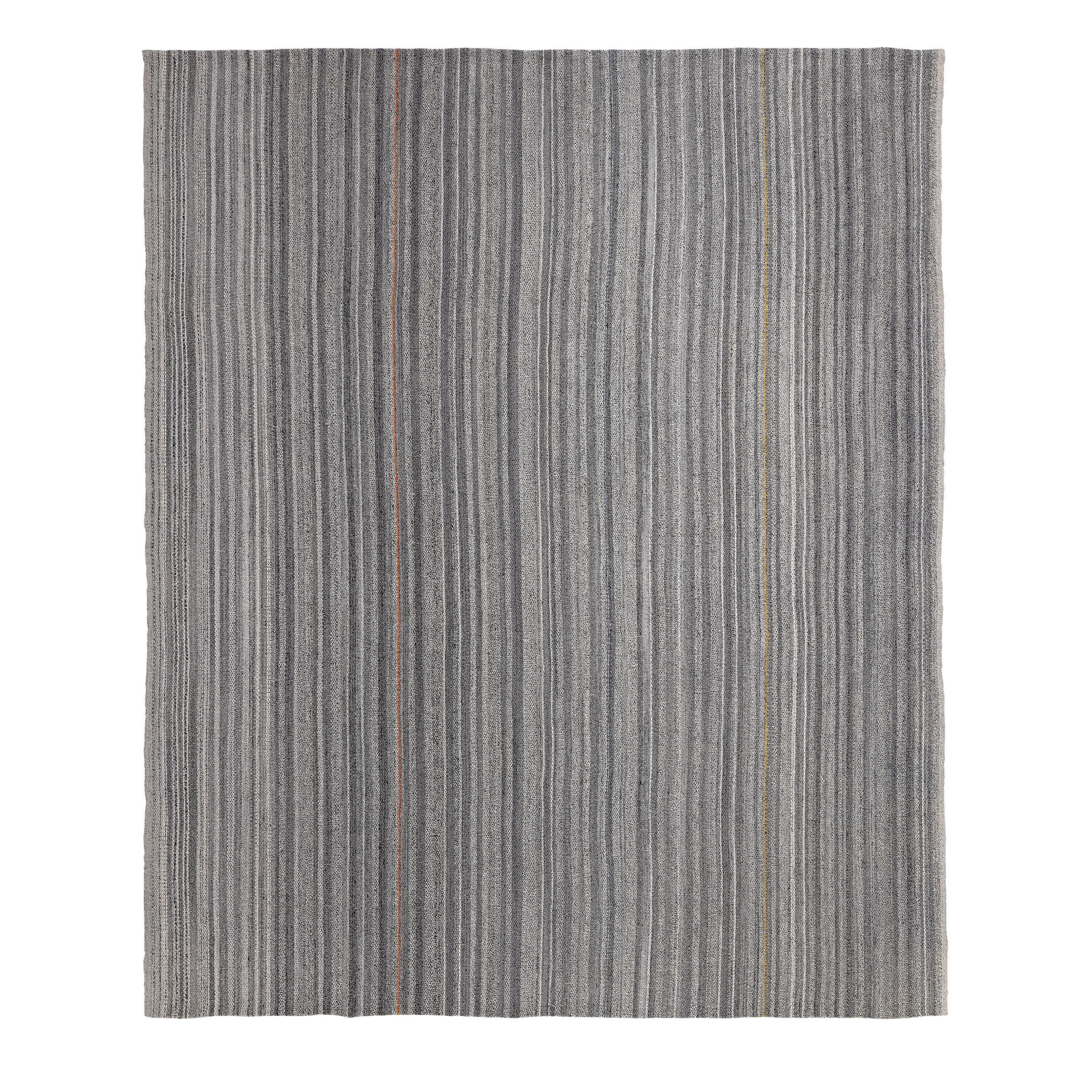 Damavand Flatweave Grey Stripes handmade wool, custom striped flatweave grey rust gold, Nasiri artisanal Damavand flatweave