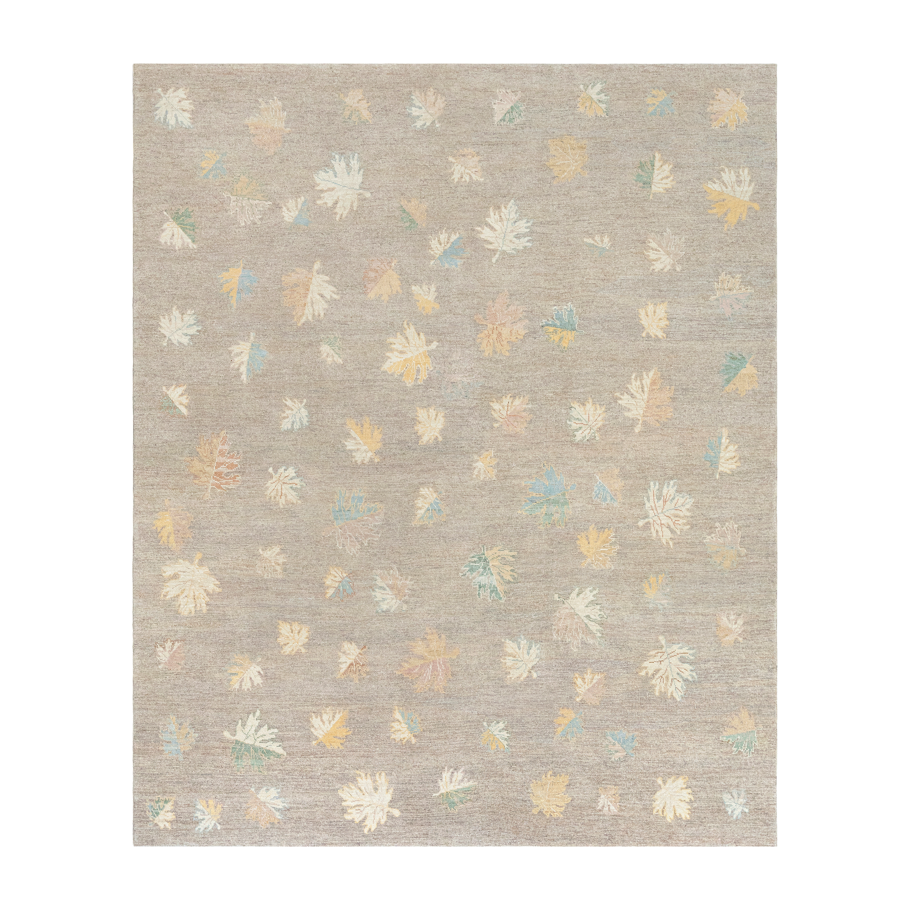 Napa modern rug with leaf motif, contemporary Napa wool rug, custom modern Napa design by Nasiri, neutral rug with pastel details