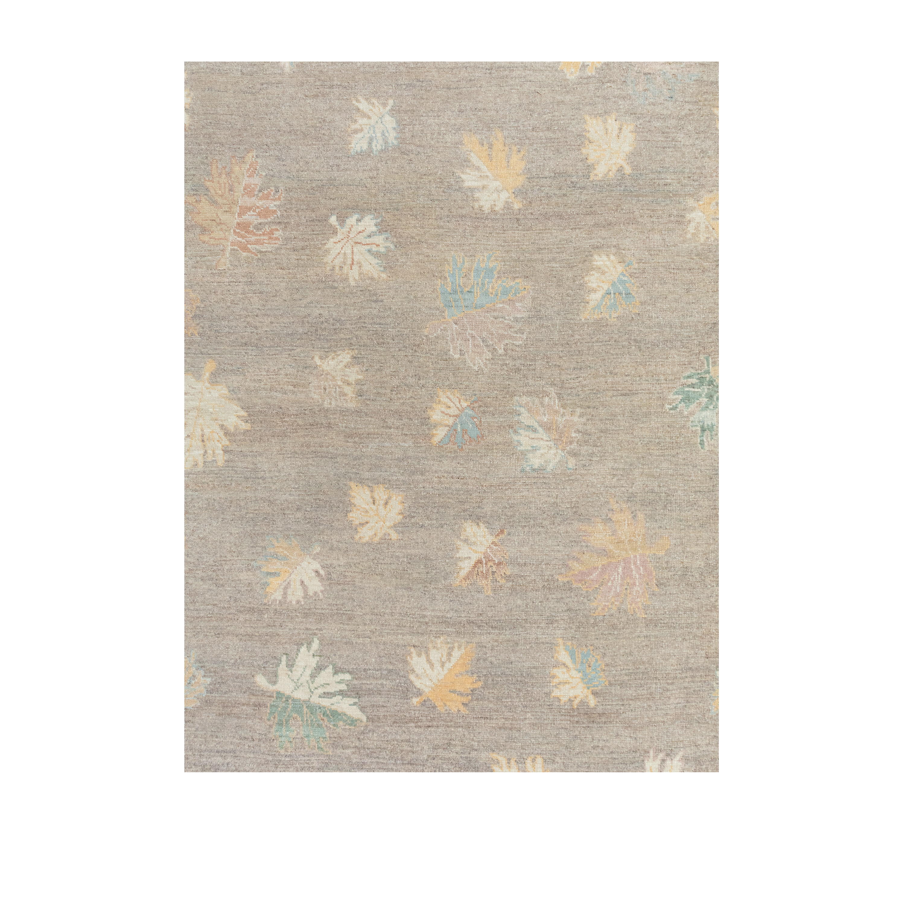 Napa modern rug with leaf motif, contemporary Napa wool rug, custom modern Napa design by Nasiri, neutral rug with pastel details