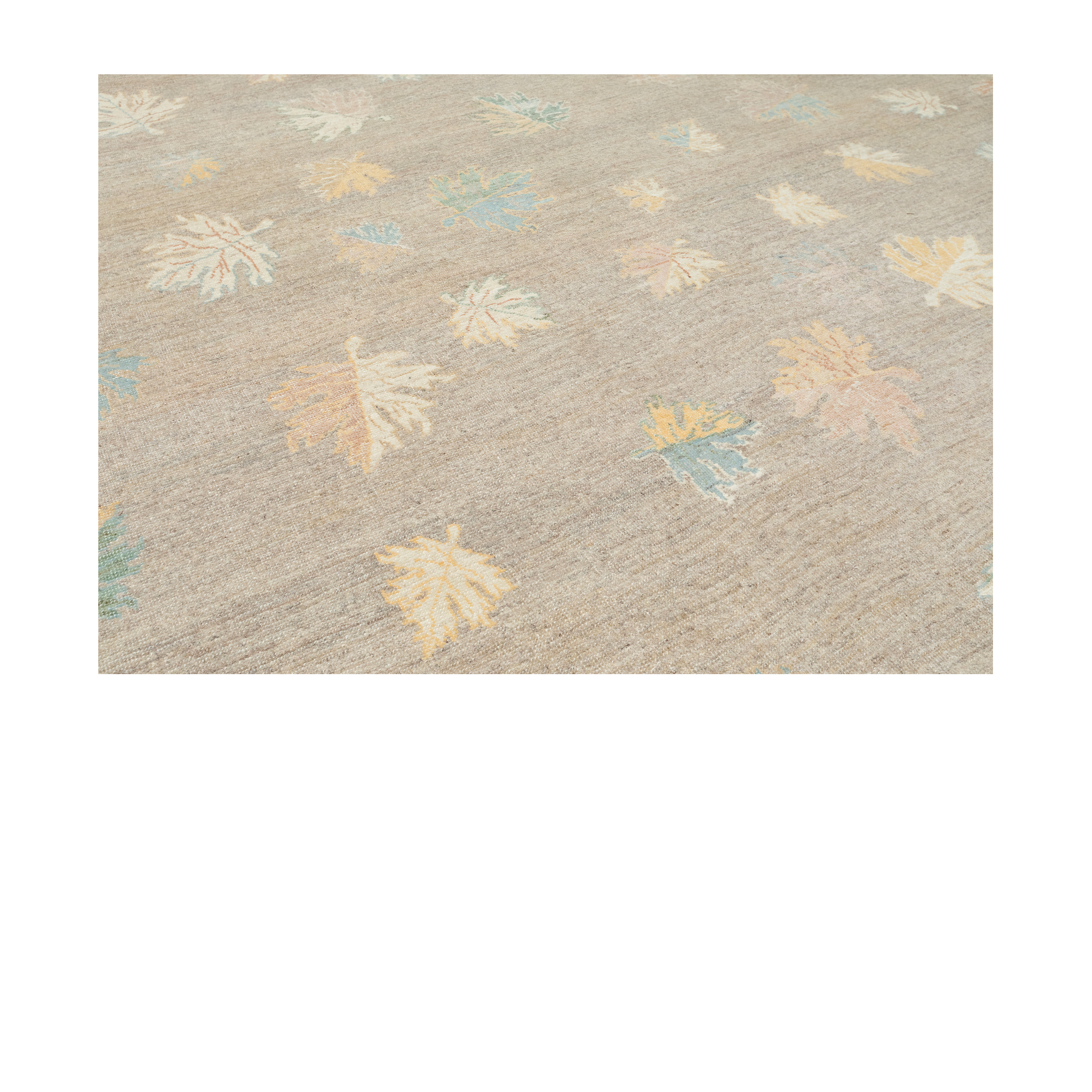 Napa modern rug with leaf motif, contemporary Napa wool rug, custom modern Napa design by Nasiri, neutral rug with pastel details