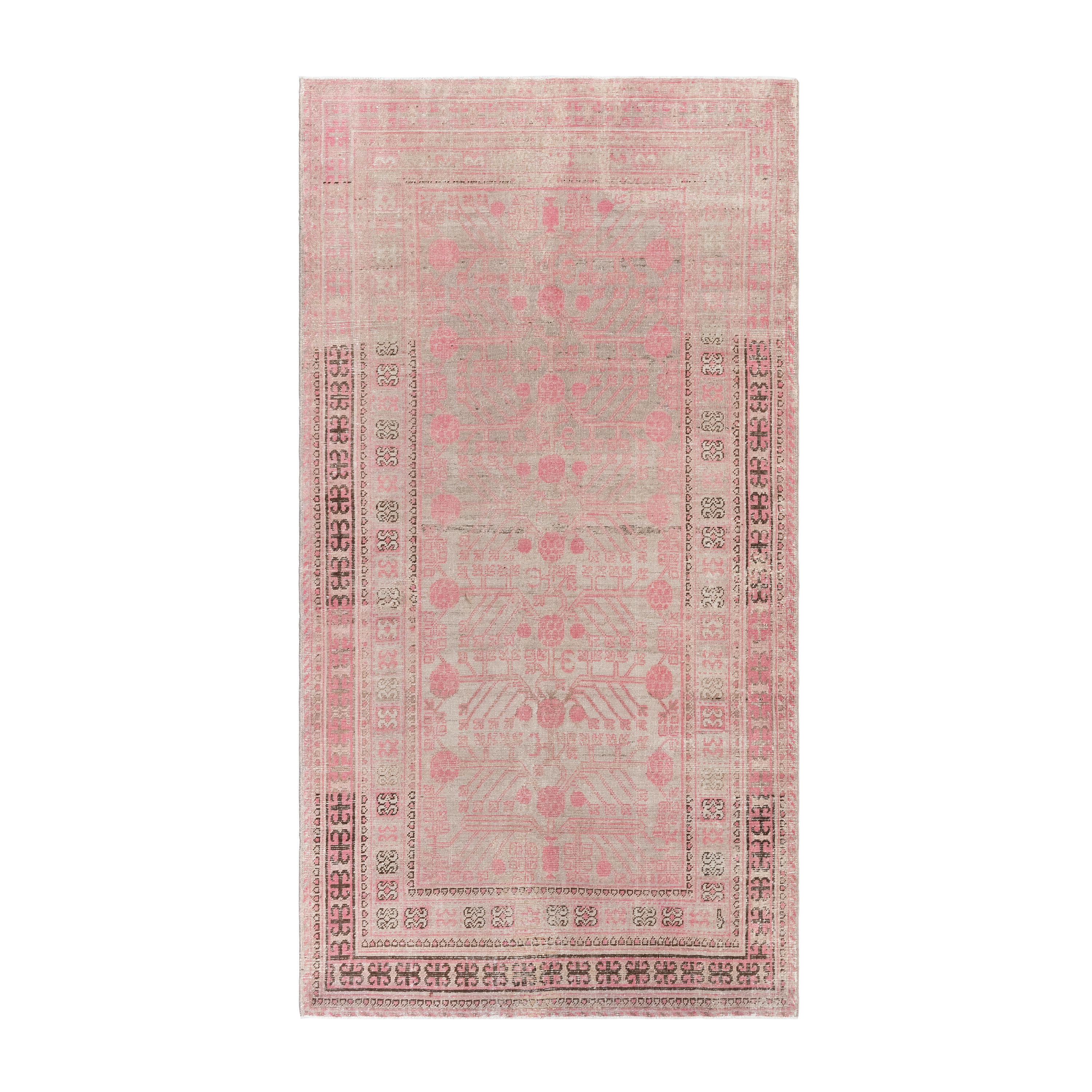 Kotan vintage rug in rose pink, antique-inspired wool carpet, custom Kotan design by Nasiri, faded pink geometric vintage rug