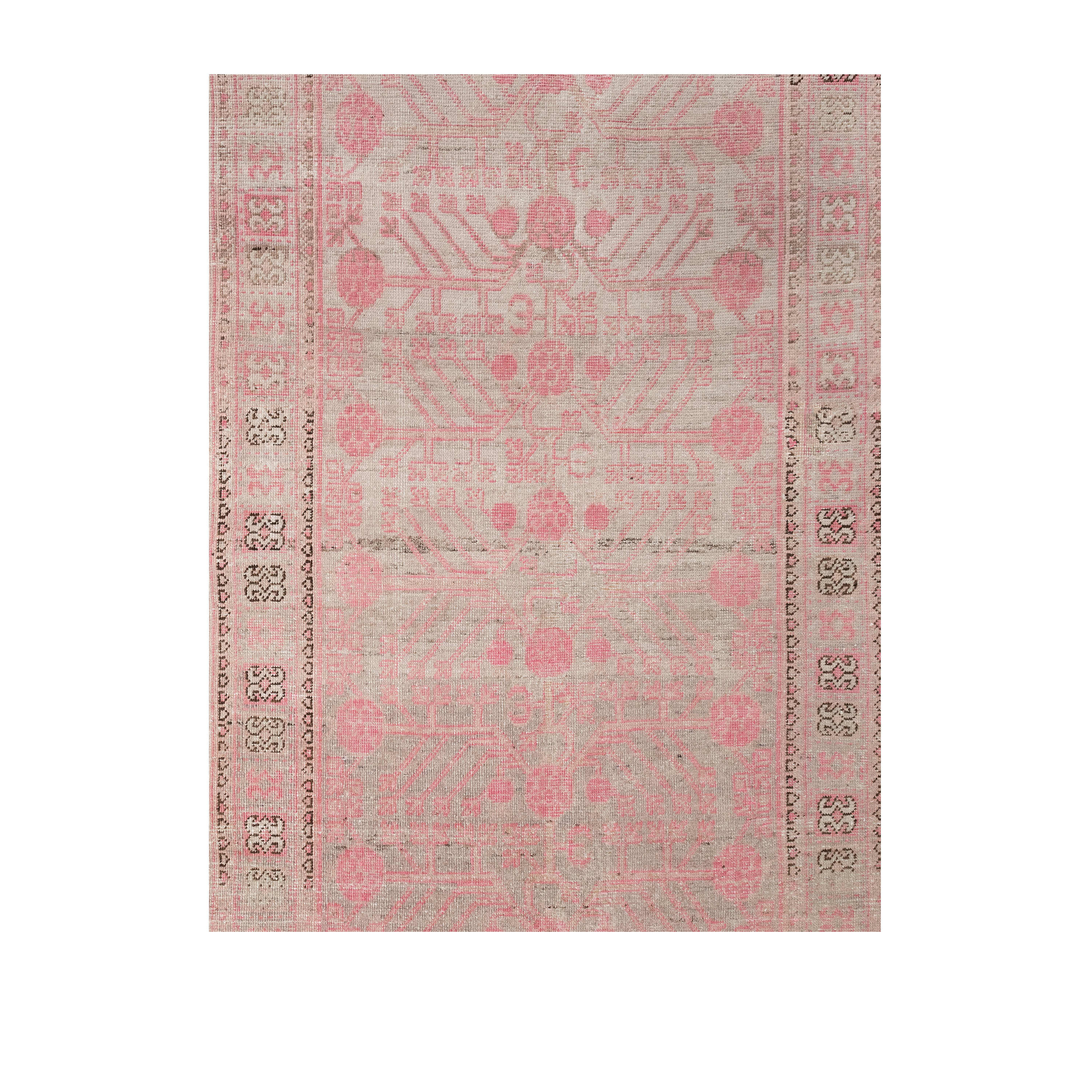Kotan vintage rug in rose pink, antique-inspired wool carpet, custom Kotan design by Nasiri, faded pink geometric vintage rug