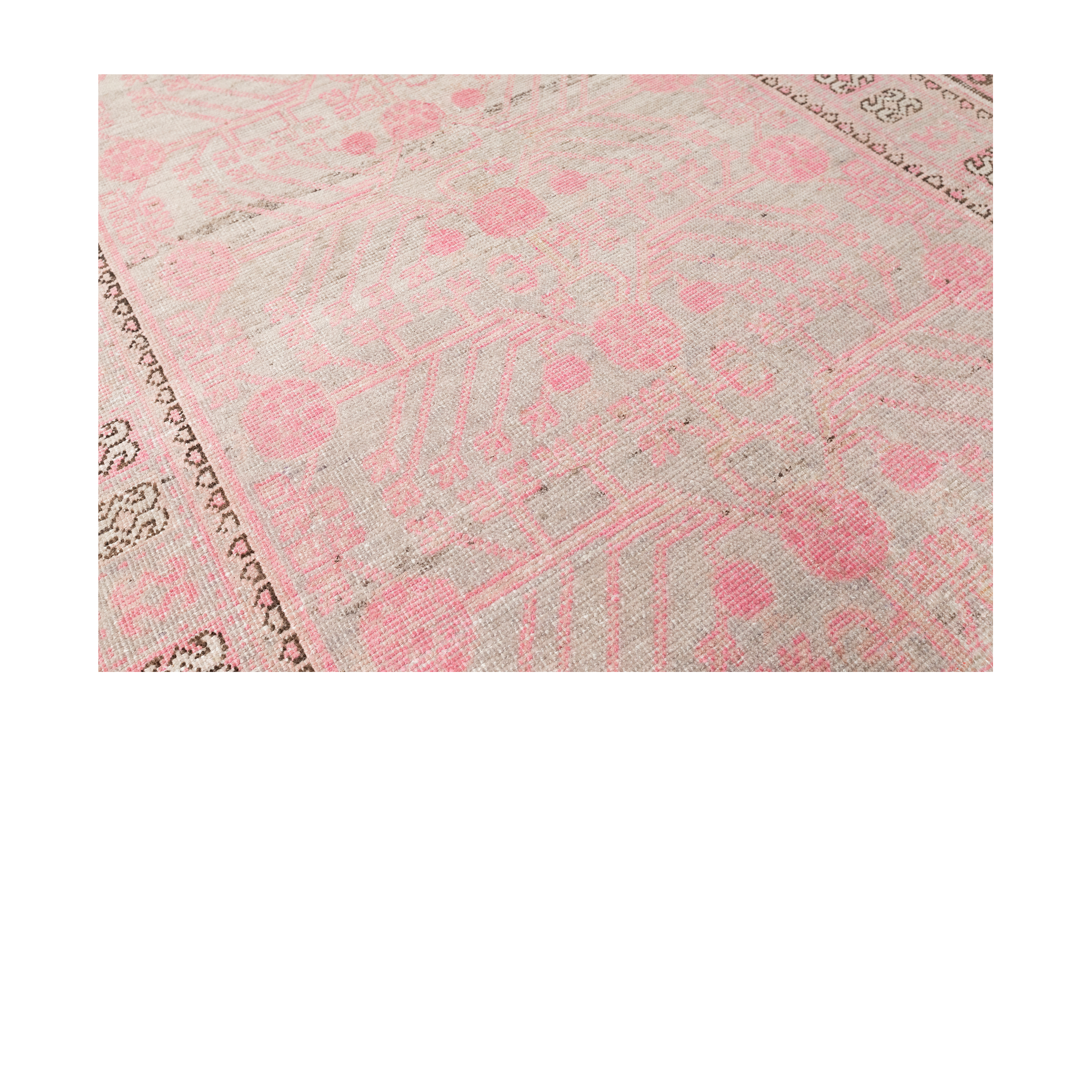 Kotan vintage rug in rose pink, antique-inspired wool carpet, custom Kotan design by Nasiri, faded pink geometric vintage rug