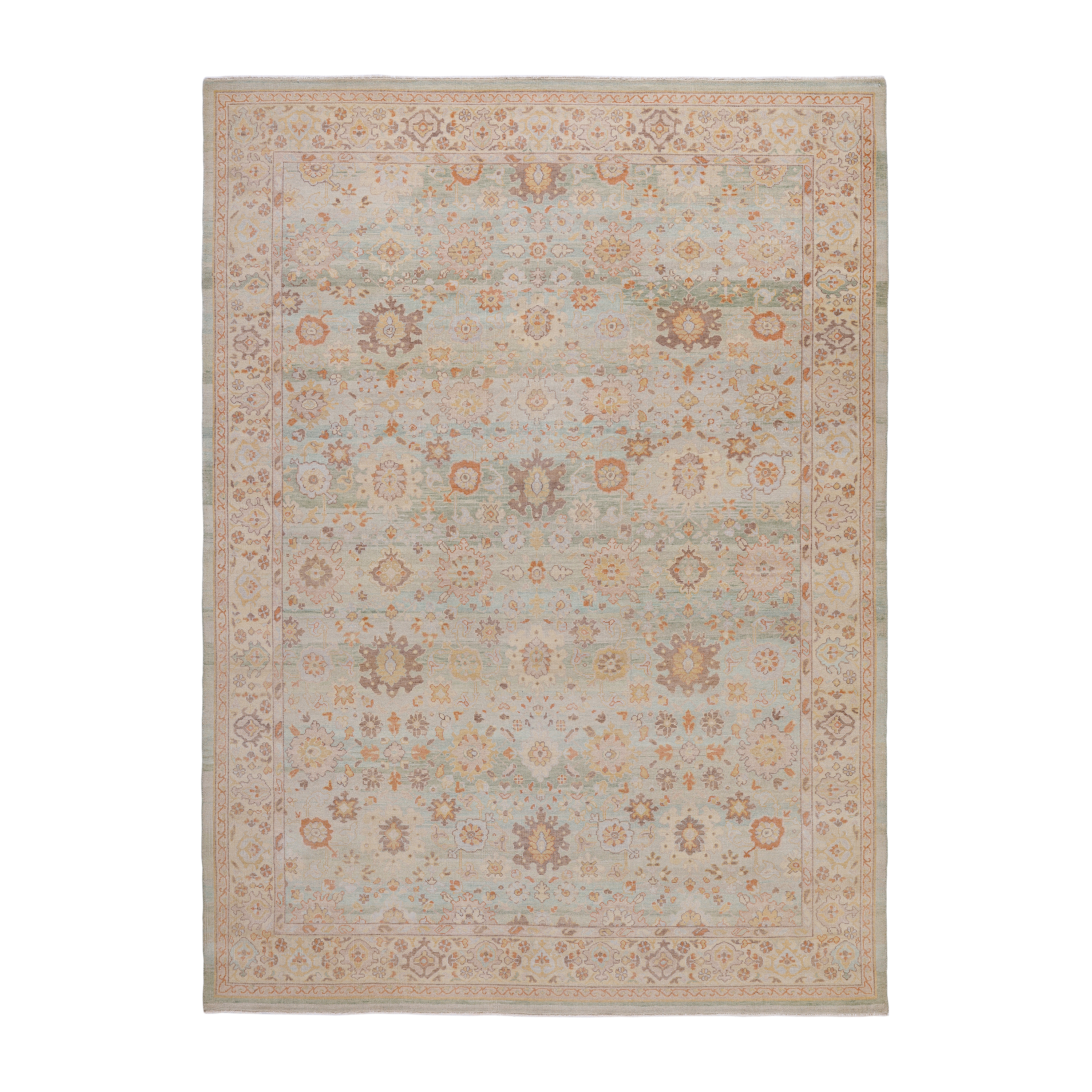 Ziegler allover traditional rug in soft sand and sage tones, handmade Persian-inspired floral wool rug, luxury traditional rug by nasiricarpets