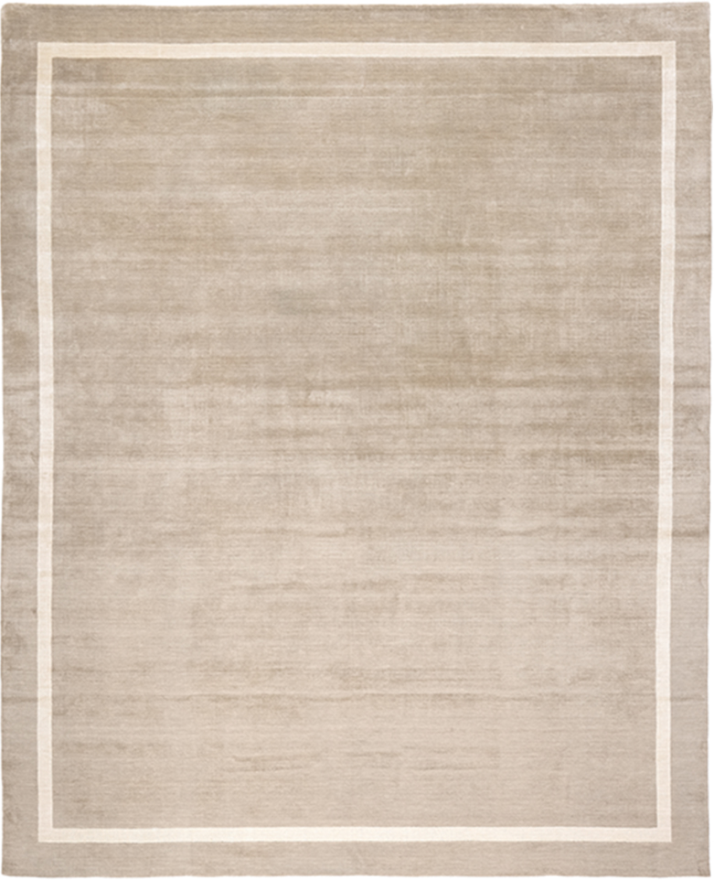 Linea modern rug in sand and ivory tones, minimalist handmade rug with clean border design, luxury modern wool and silk rug by nasiricarpets