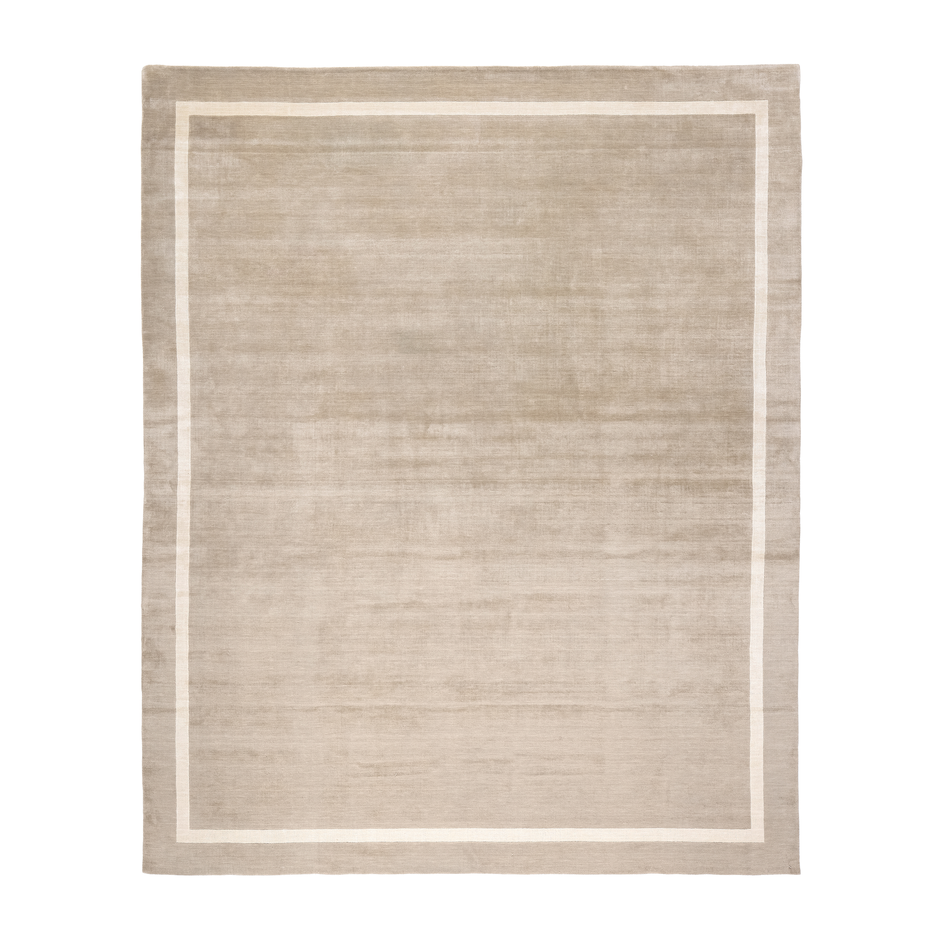 Linea modern rug in sand and ivory tones, minimalist handmade rug with clean border design, luxury modern wool and silk rug by nasiricarpets