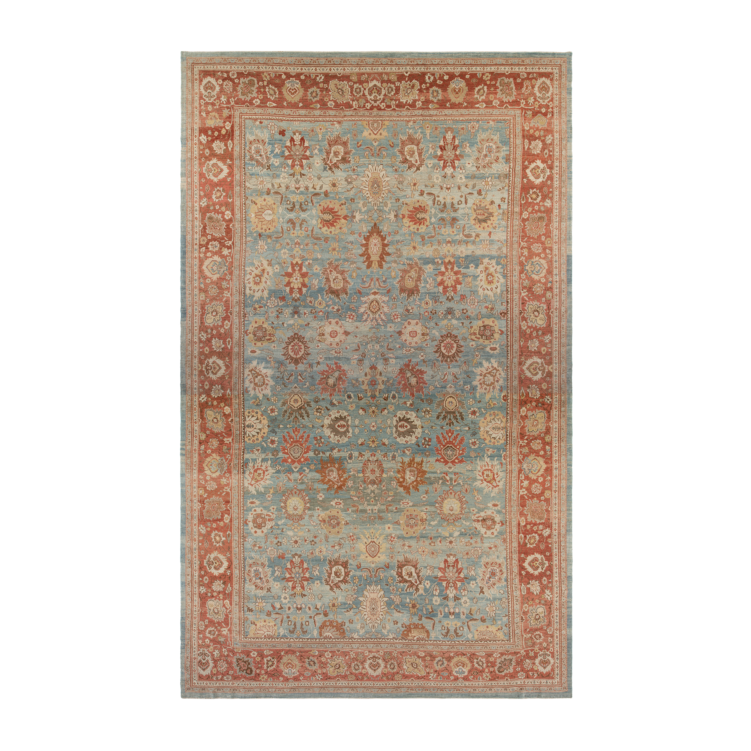 Ziegler Sultanabad traditional rug in blue and terracotta, luxury handmade wool Persian-style carpet by nasiricarpets