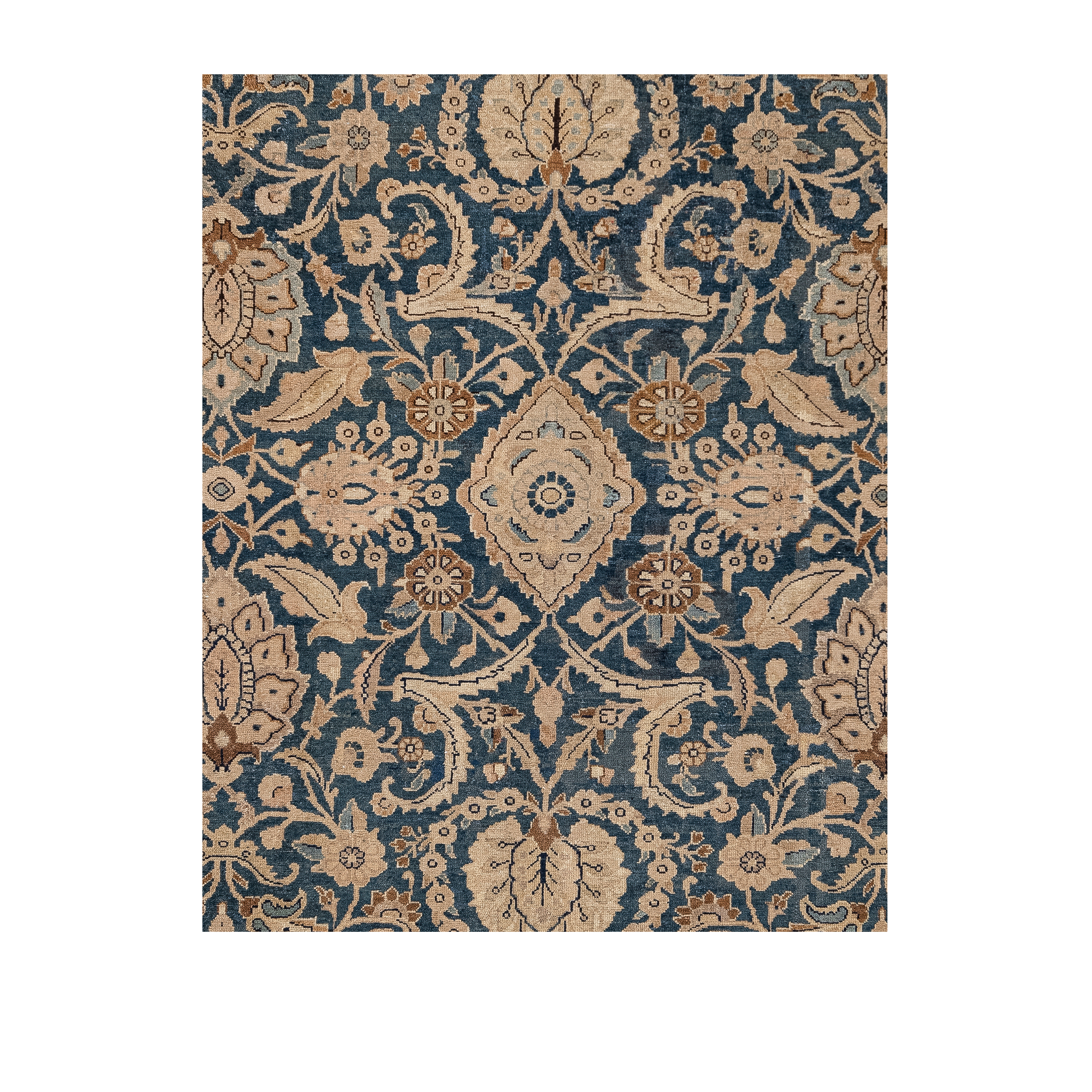 Malayer traditional Persian rug in navy and sand tones, custom hand-knotted wool rug by nasiricarpets