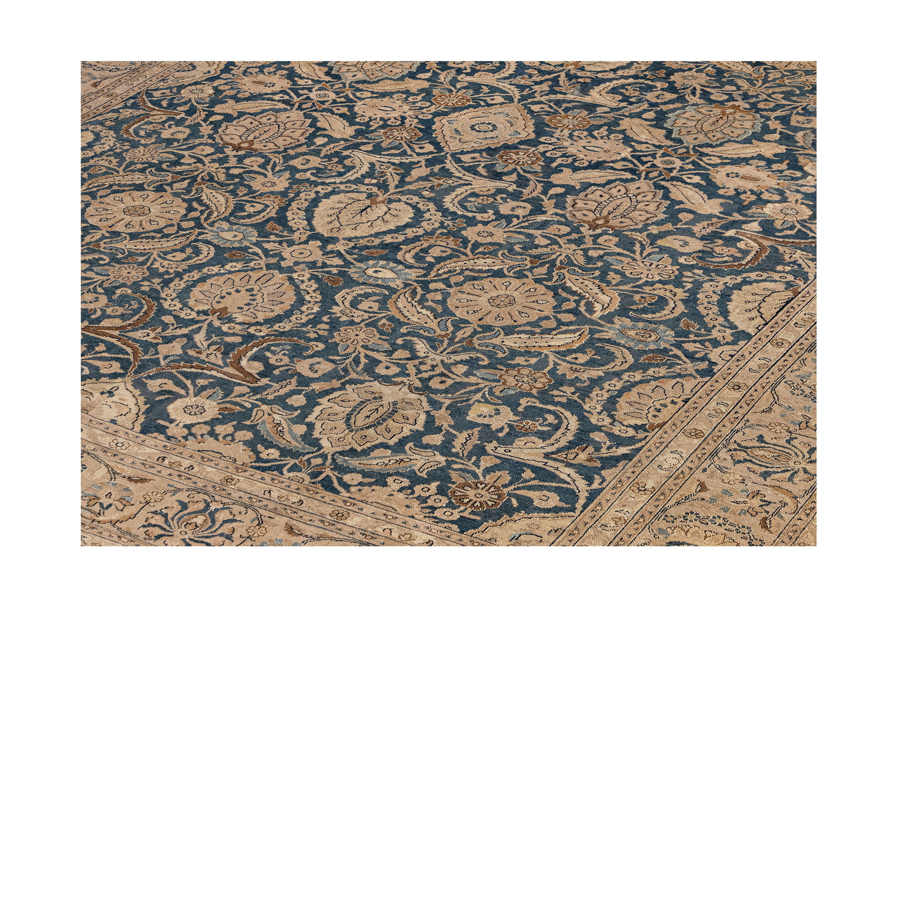 Malayer traditional Persian rug in navy and sand tones, custom hand-knotted wool rug by nasiricarpets