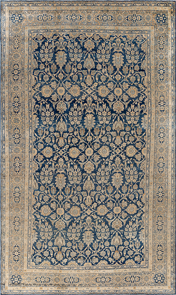Kermanshah traditional Persian rug in navy and sand tones, custom hand-knotted wool rug by nasiricarpets