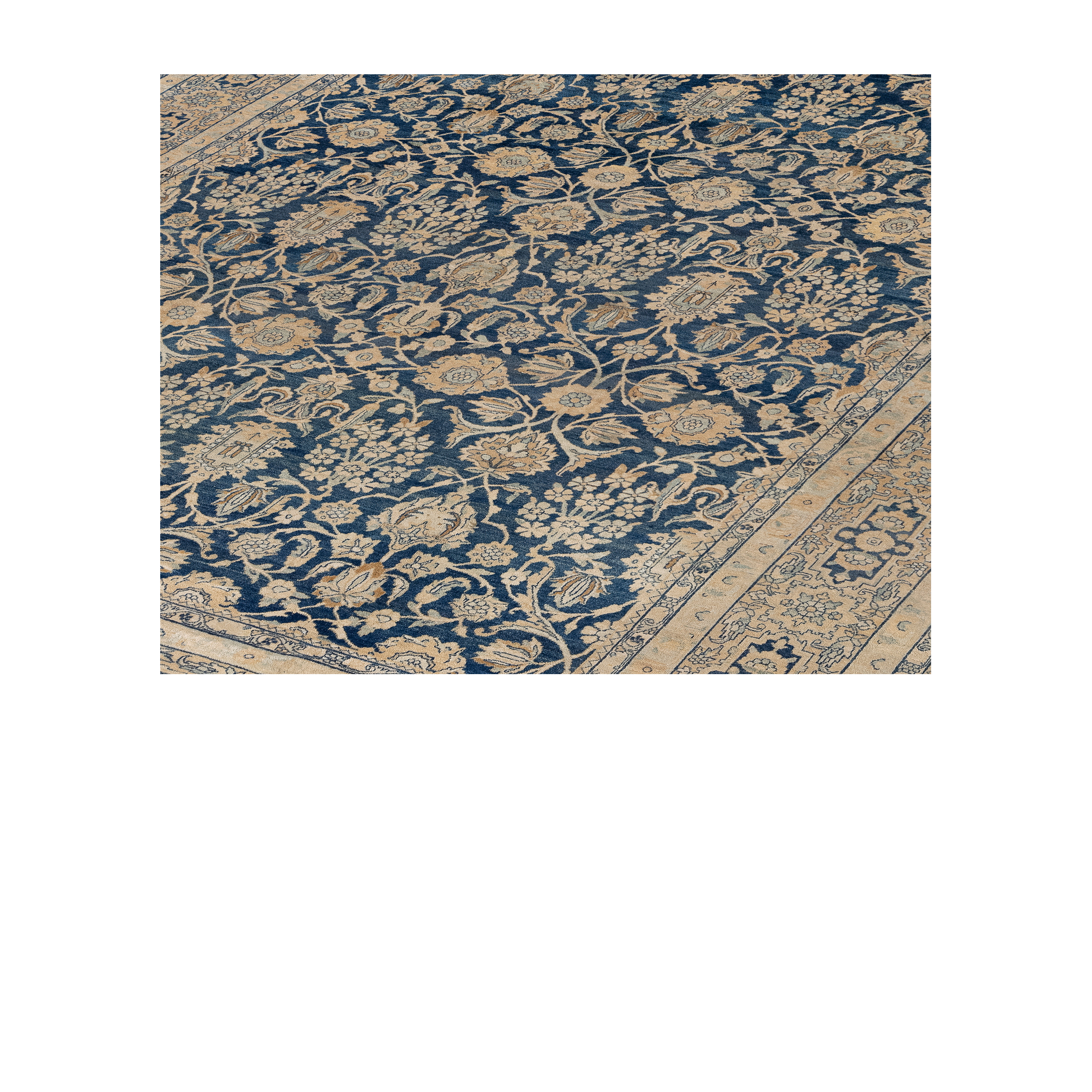 Kermanshah traditional Persian rug in navy and sand tones, custom hand-knotted wool rug by nasiricarpets