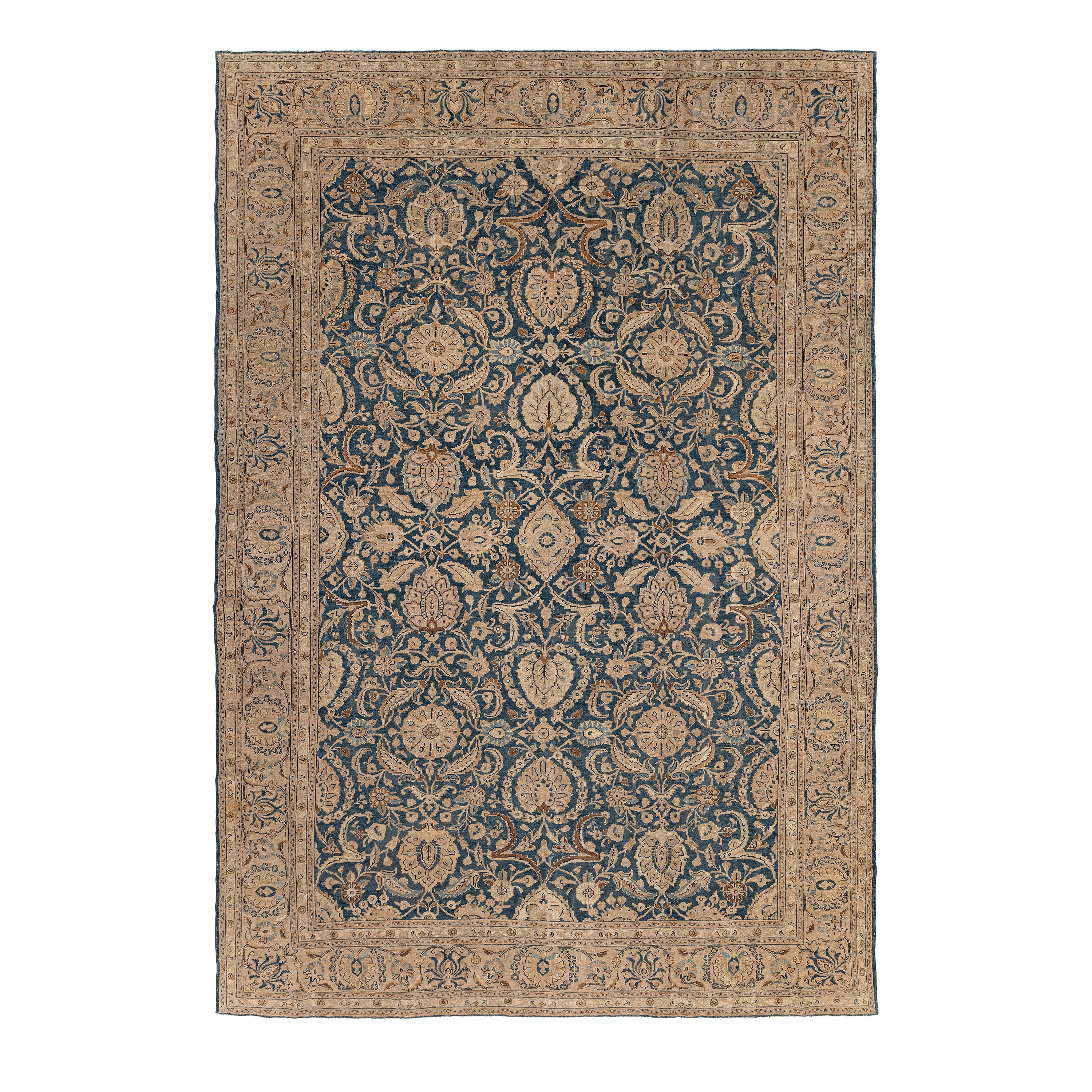 Malayer traditional Persian rug in navy and sand tones, custom hand-knotted wool rug by nasiricarpets