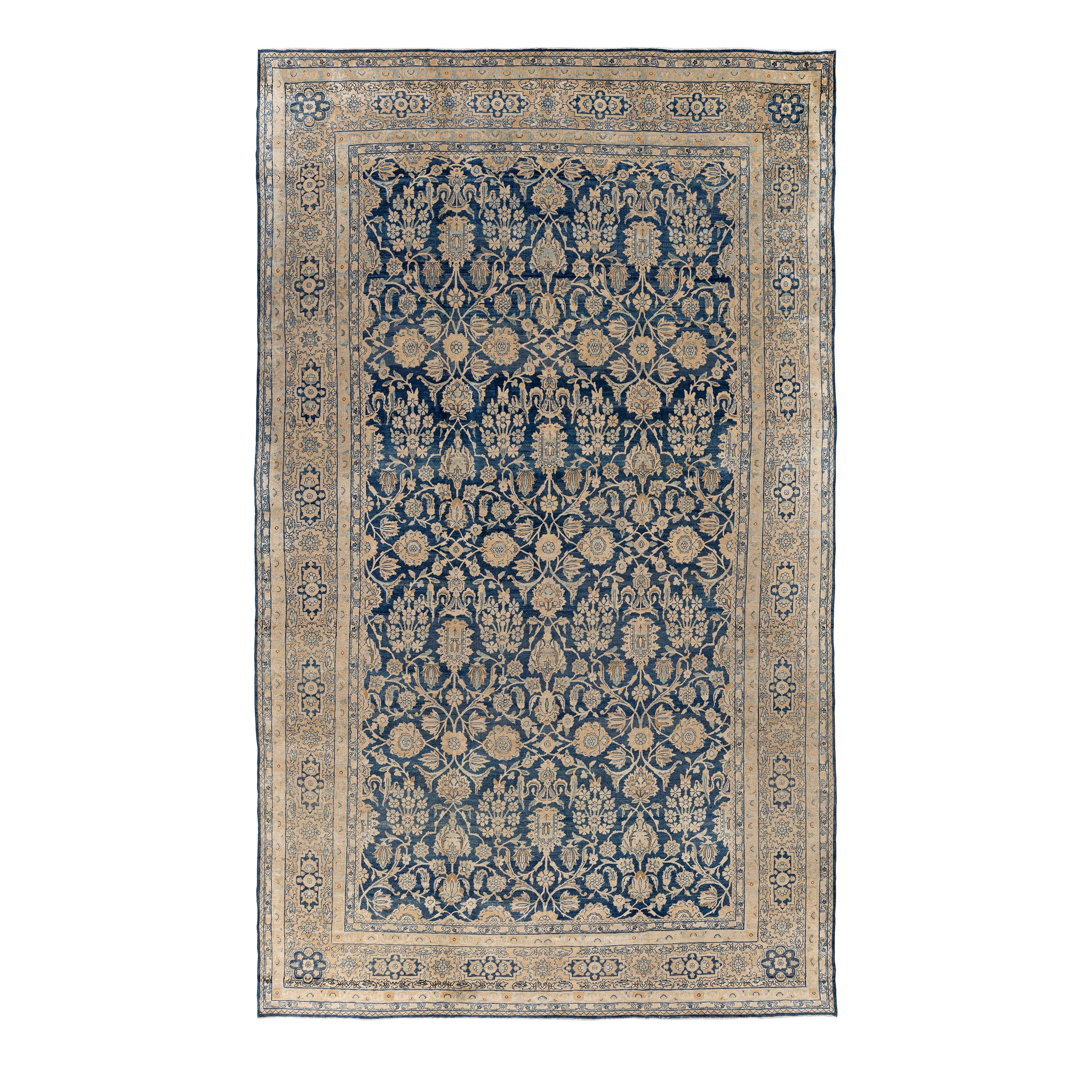 Kermanshah traditional Persian rug in navy and sand tones, custom hand-knotted wool rug by nasiricarpets