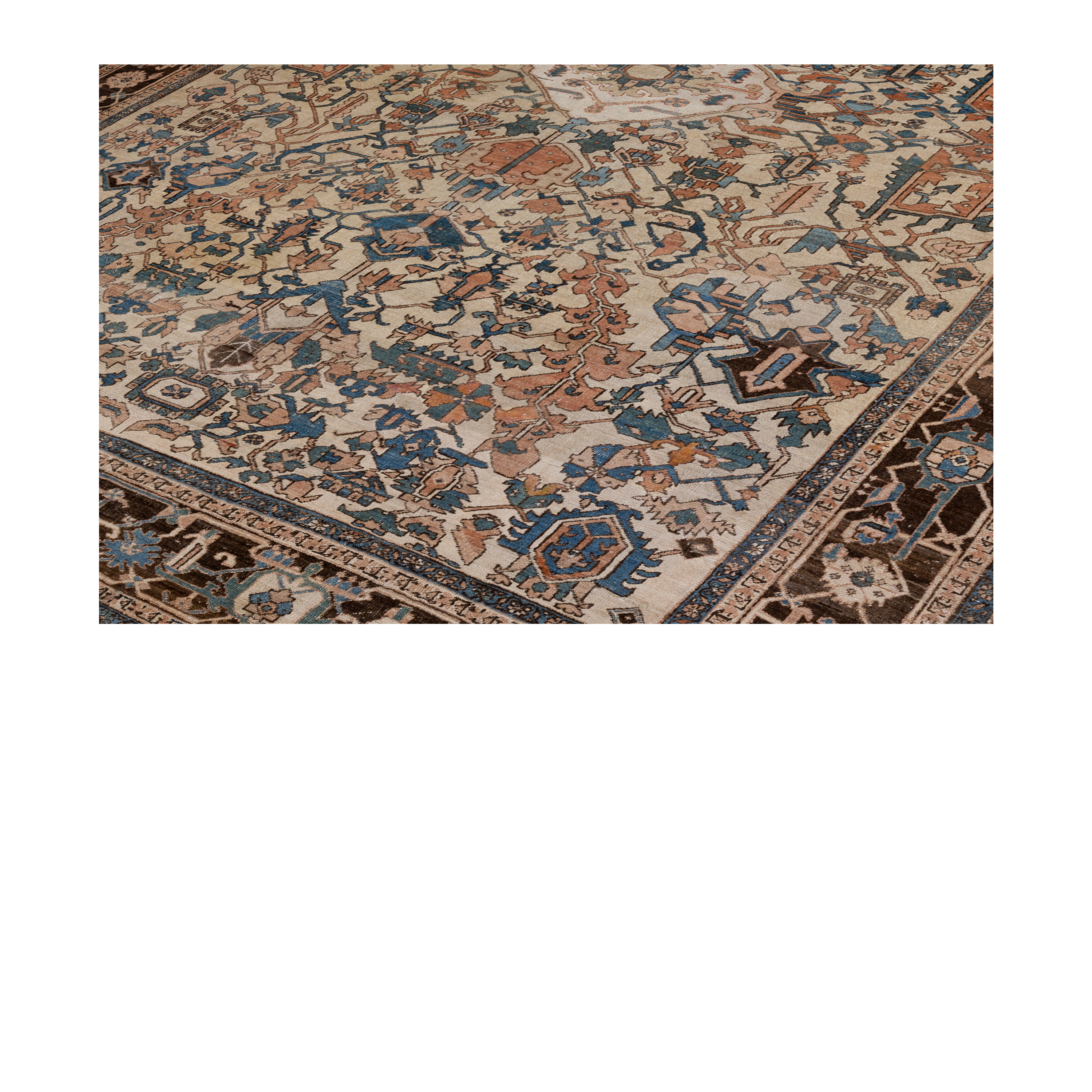 Heriz antique Persian rug in beige, terracotta, and blue tones, hand-knotted wool carpet by nasiricarpets