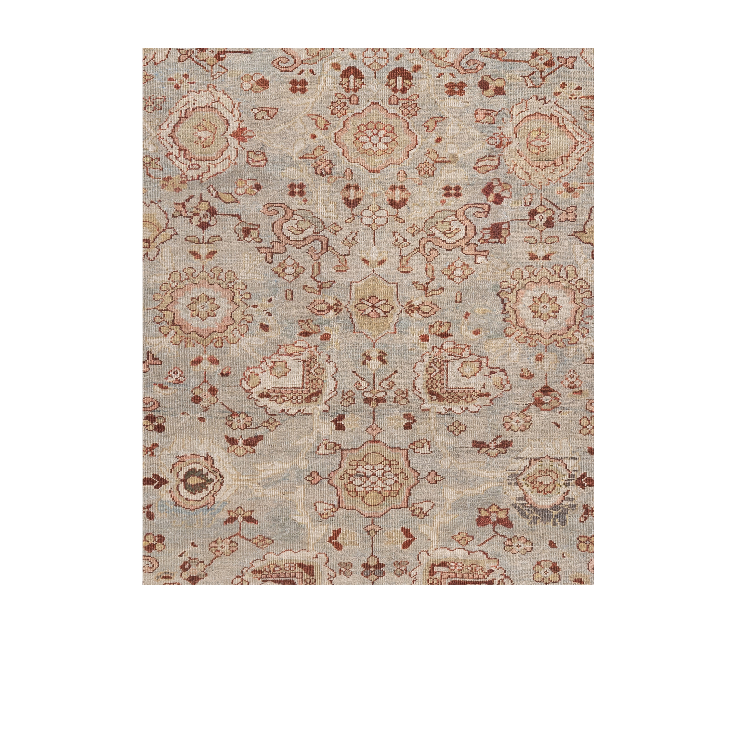 Sultanabad antique Persian rug in soft blue, terracotta, and ivory tones, hand-knotted wool carpet by nasiricarpets