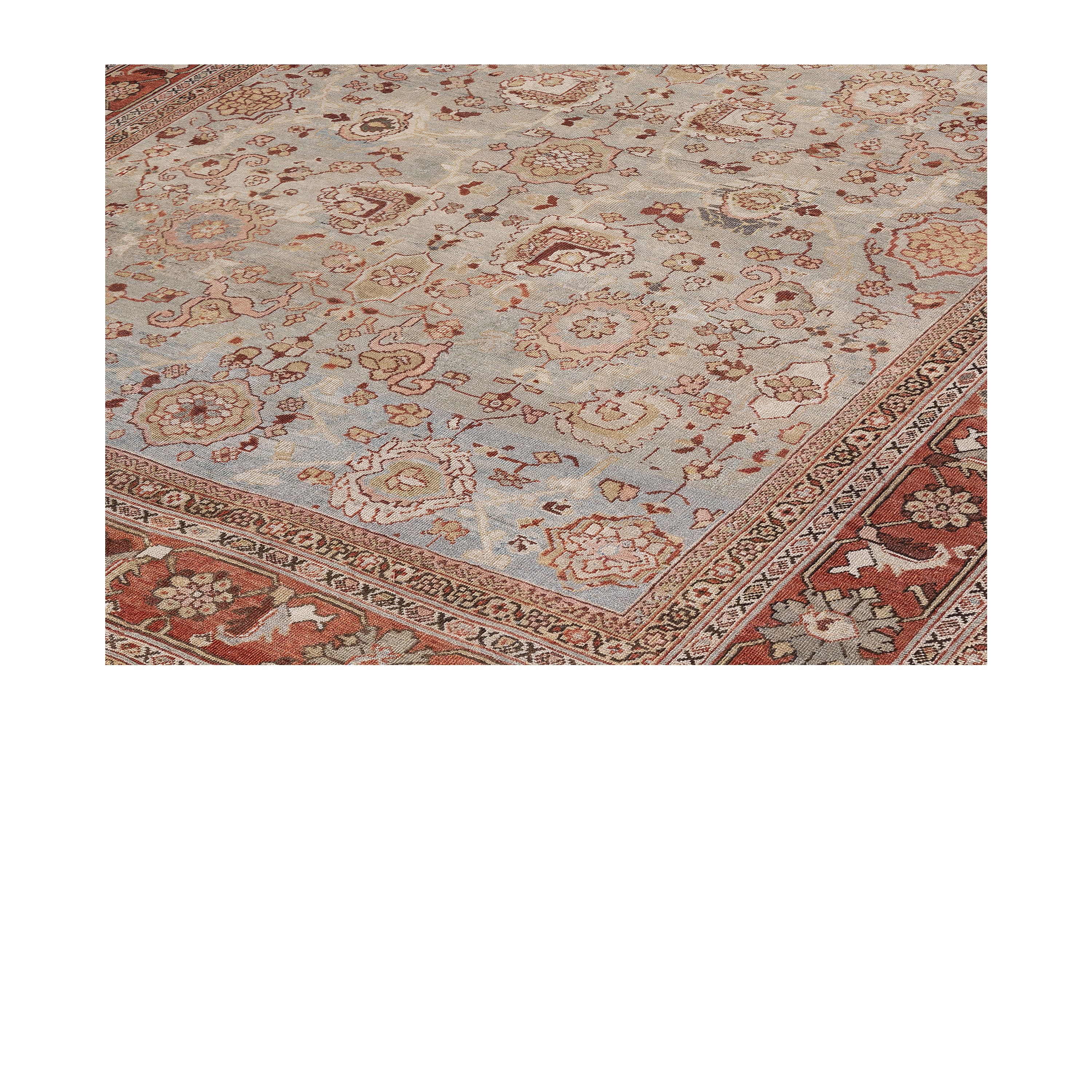 Sultanabad antique Persian rug in soft blue, terracotta, and ivory tones, hand-knotted wool carpet by nasiricarpets