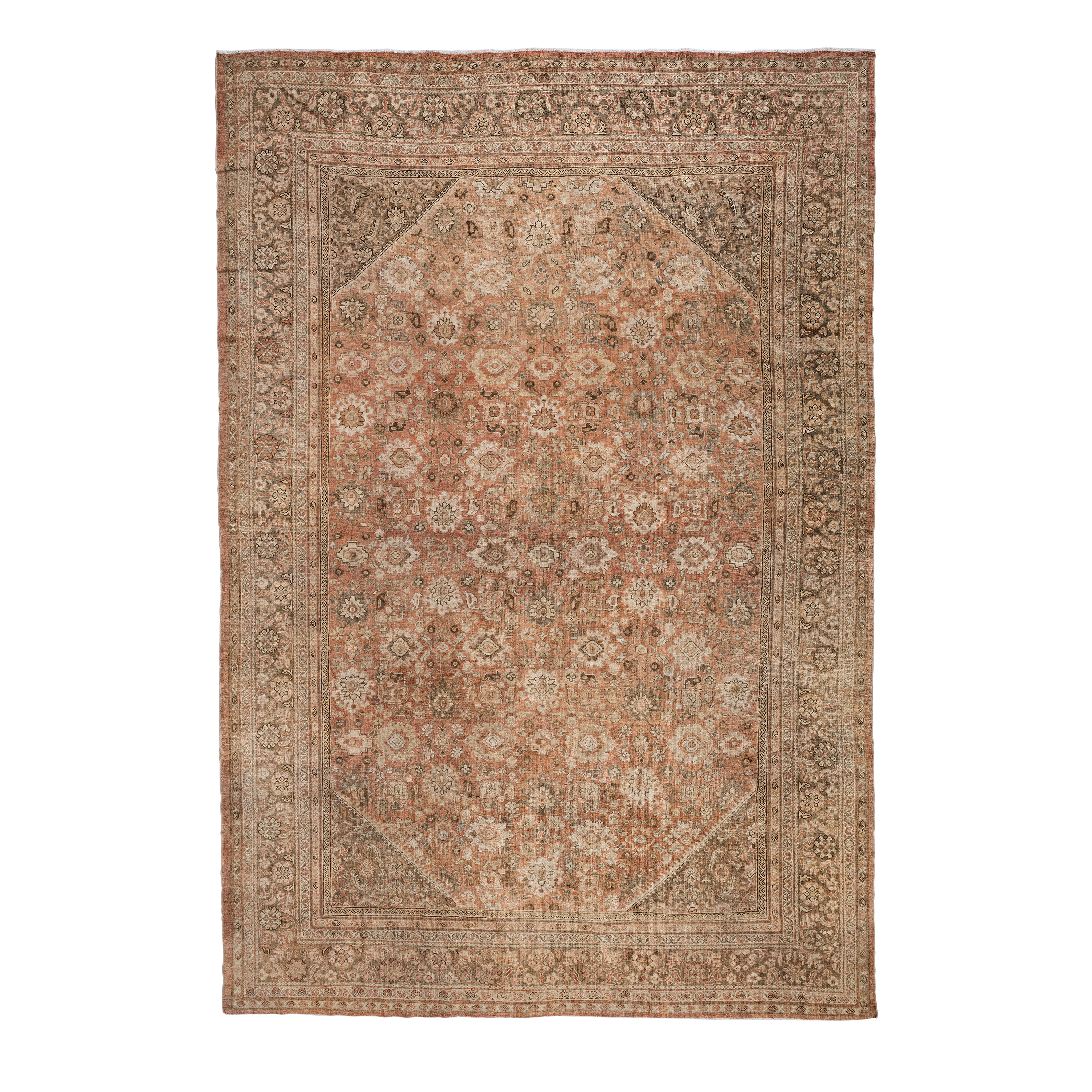 Sultanabad antique Persian rug in rust and beige tones, hand-knotted wool carpet by nasiricarpets