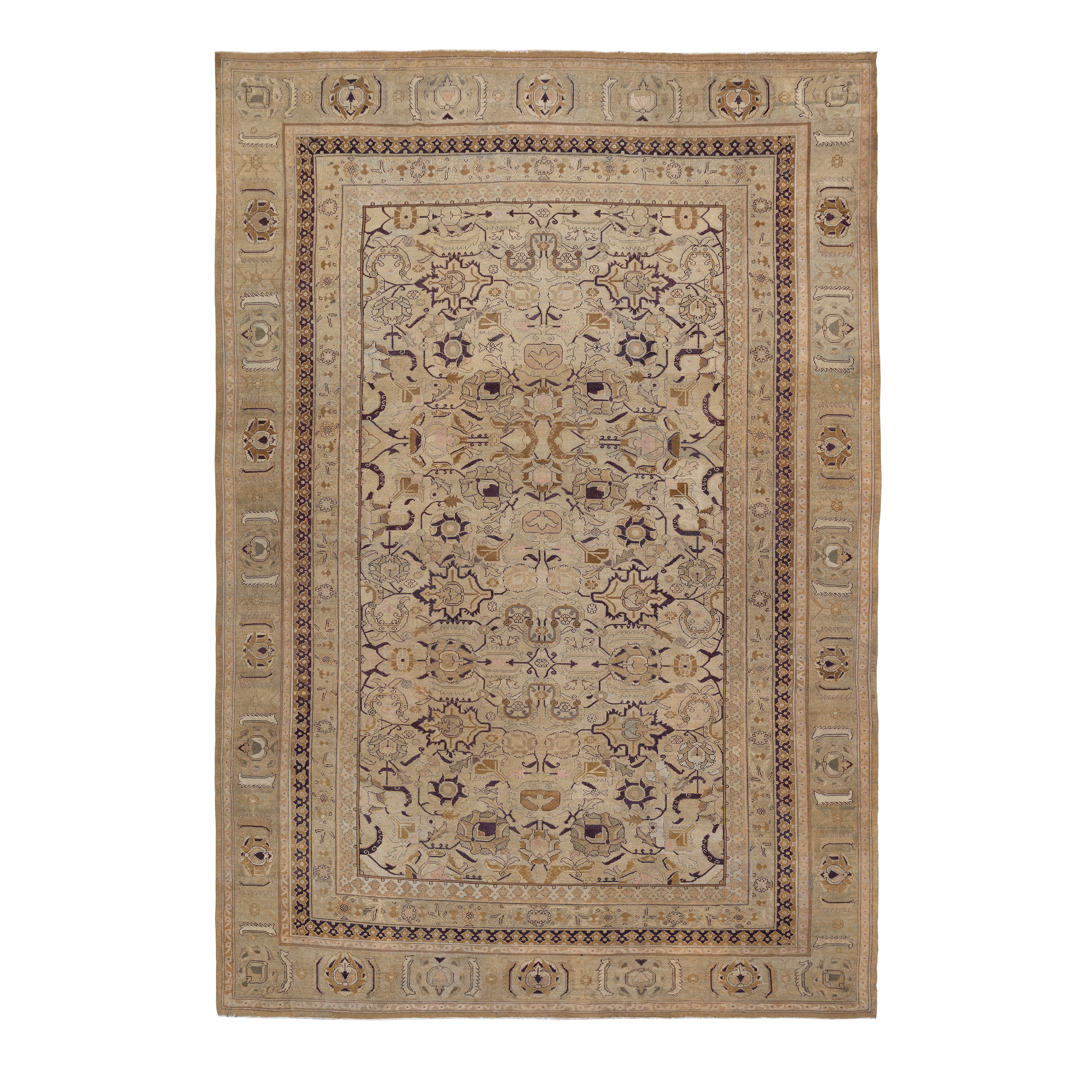 Amritsar antique rug in beige and taupe tones, hand-knotted wool carpet by nasiricarpets