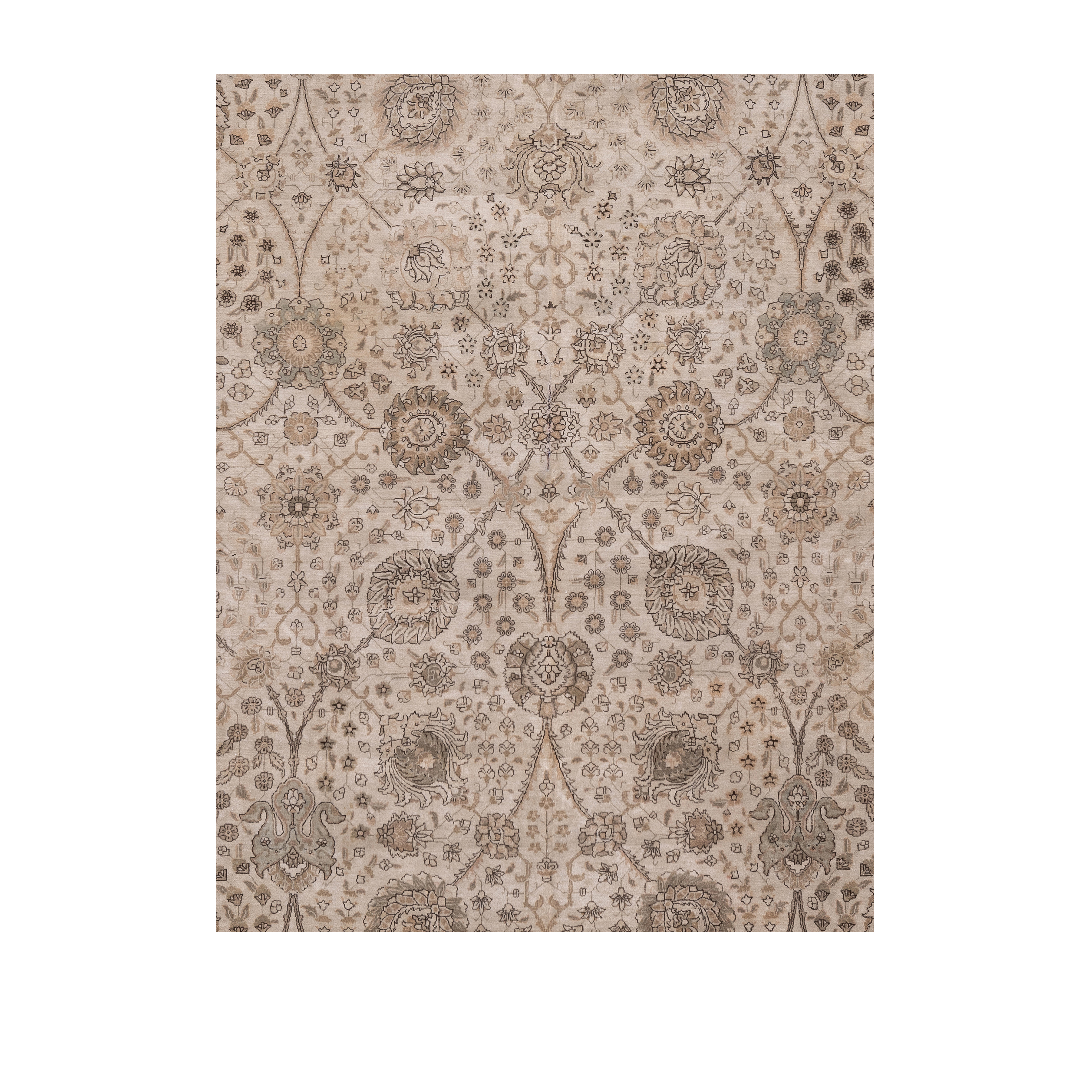 Tabriz antique Persian rug in beige and taupe tones, hand-knotted wool carpet by nasiricarpets