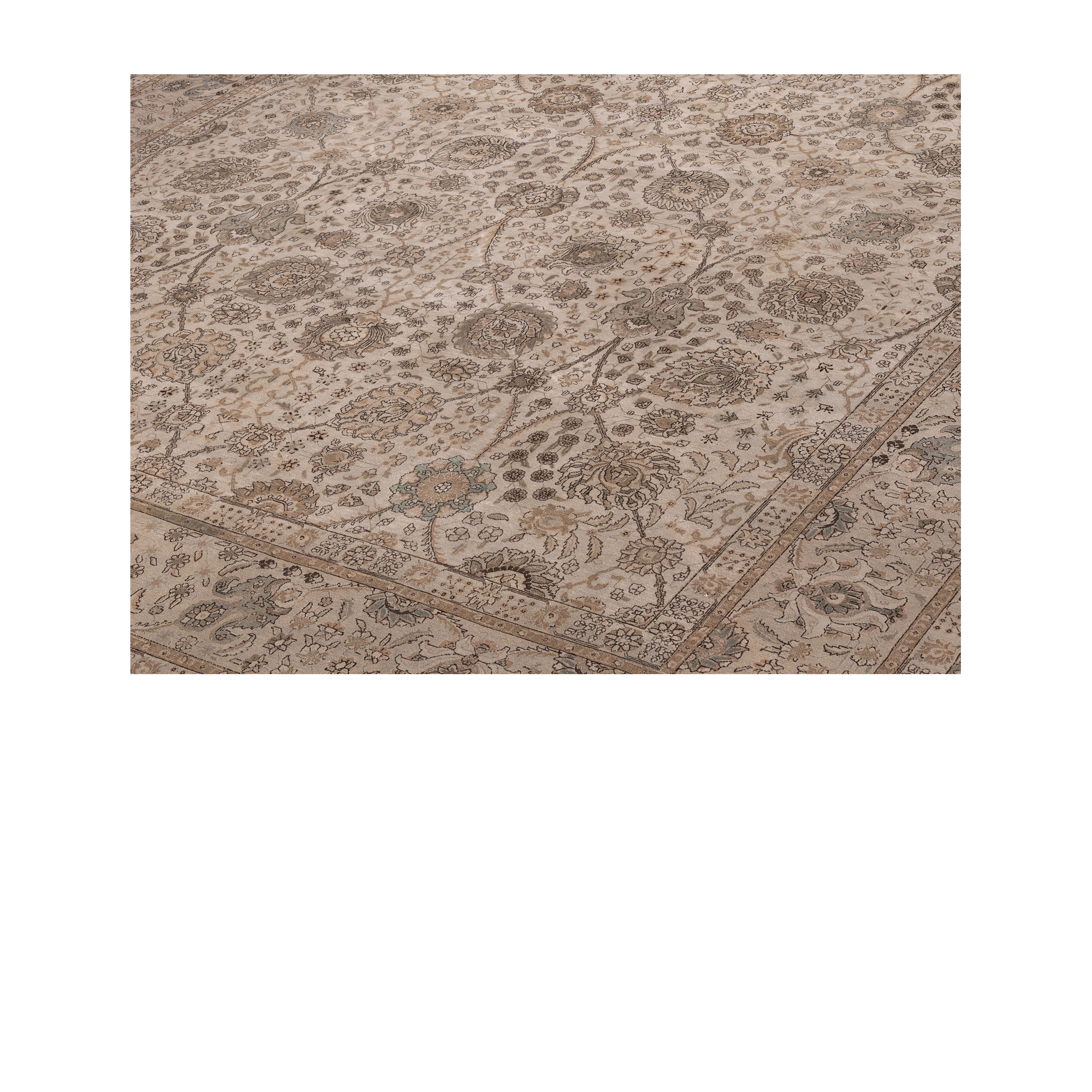 Tabriz antique Persian rug in beige and taupe tones, hand-knotted wool carpet by nasiricarpets