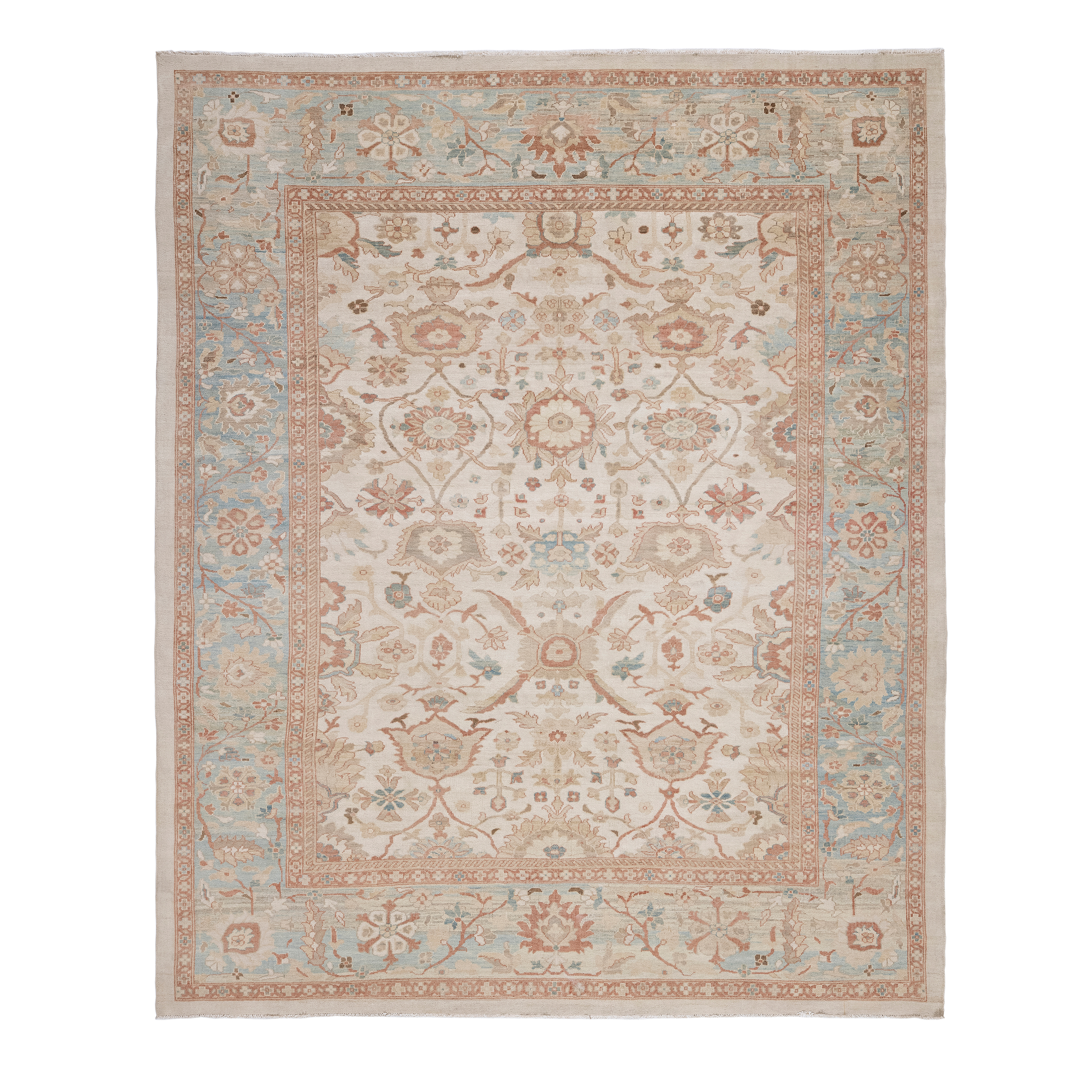 Ziegler Sultanabad traditional Persian rug in ivory and light blue, hand-knotted wool carpet by nasiricarpets