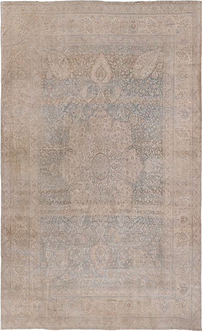 Kermanshah antique Persian rug in light blue and beige, handwoven wool carpet by nasiricarpets