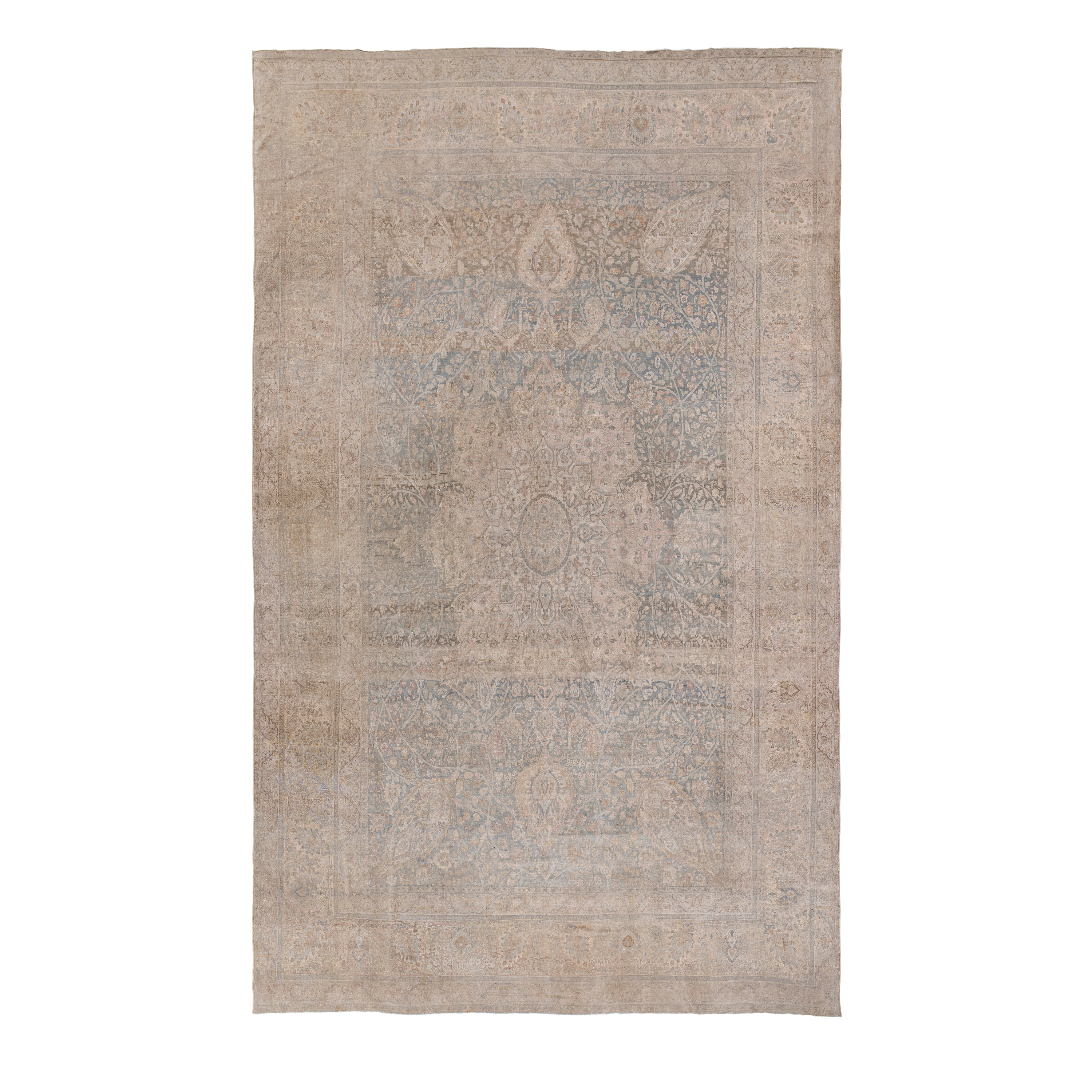 Kermanshah antique Persian rug in light blue and beige, handwoven wool carpet by nasiricarpets