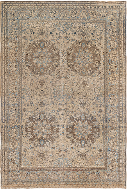 Tabriz antique Persian rug in beige with intricate medallion design, handwoven wool carpet by nasiricarpets