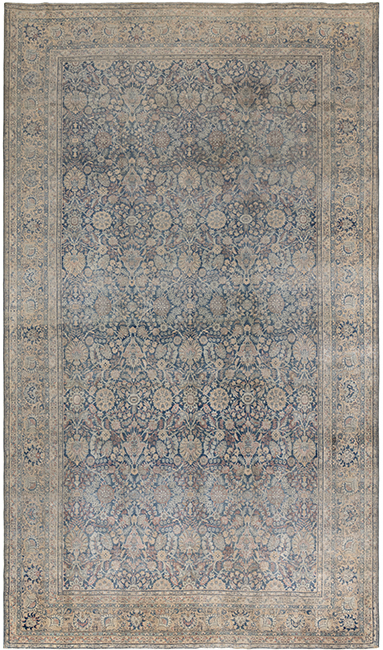 Tabriz antique Persian rug in blue tones with intricate floral design, handwoven wool carpet by nasiricarpets